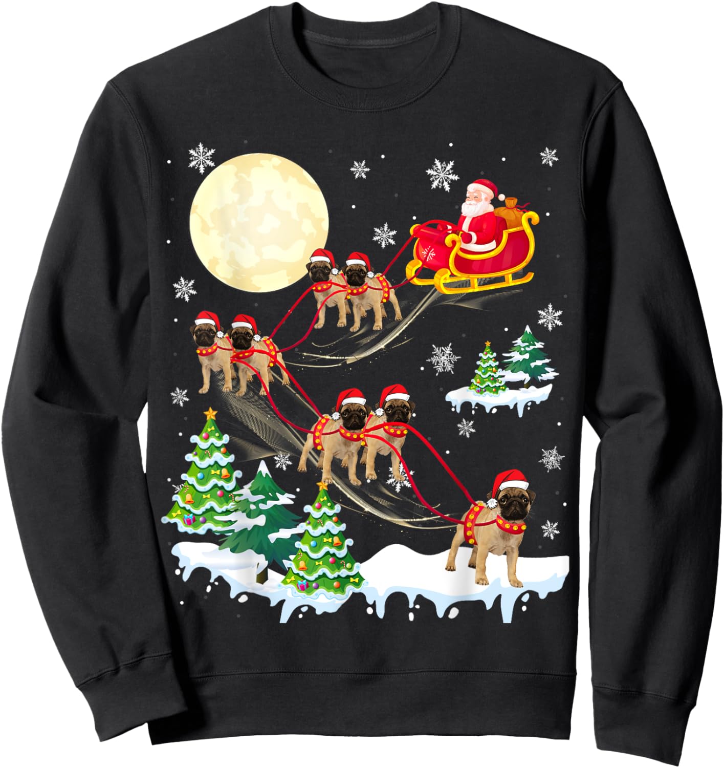 Puggle Reindeer Christmas Dog Riding Santa Hat Xmas Sweatshirt - Sweatshirt | Black
