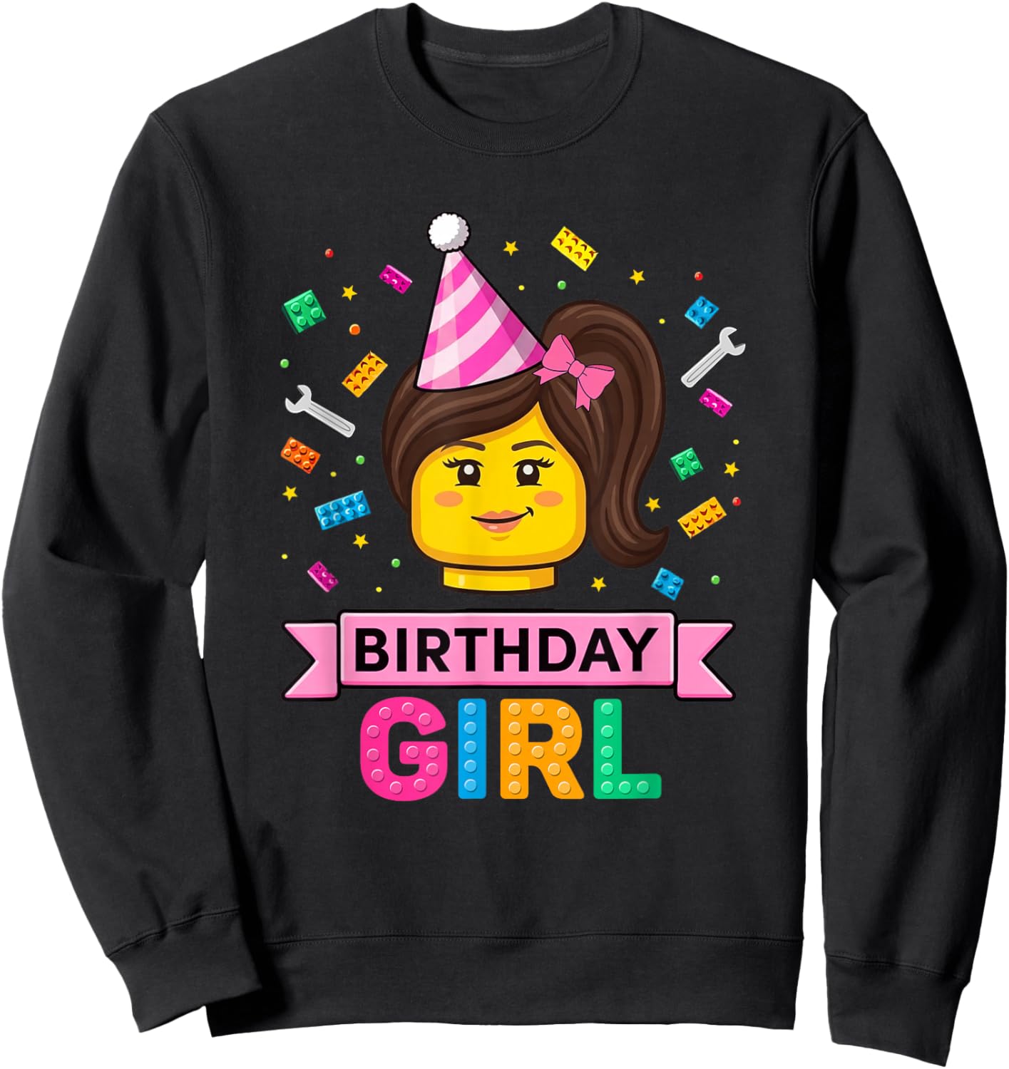 Building Bricks Girl Birthday Party Master Builder Blocks Sweatshirt - Sweatshirt | Black