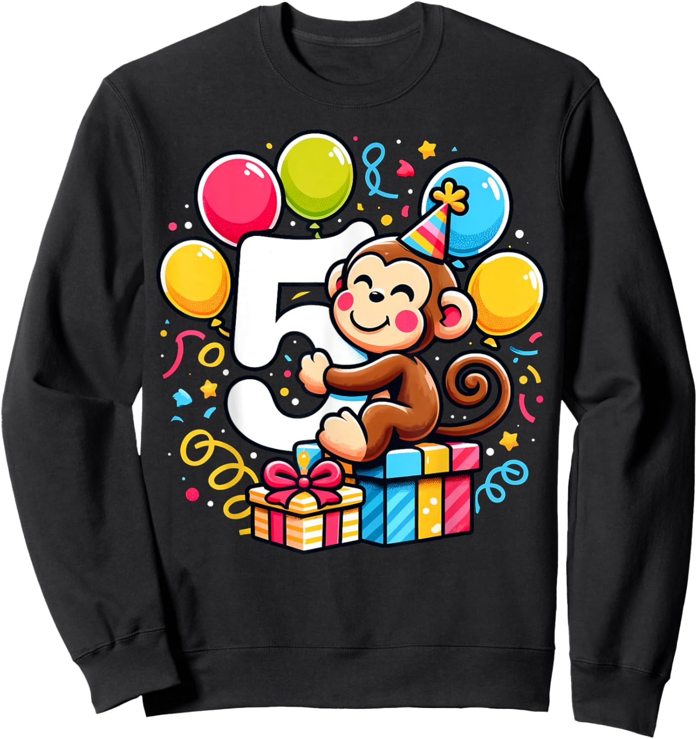 Bday fifth Boys, Girls, Kids age five 5th birthday Monkey Sweatshirt - Sweatshirt | Black