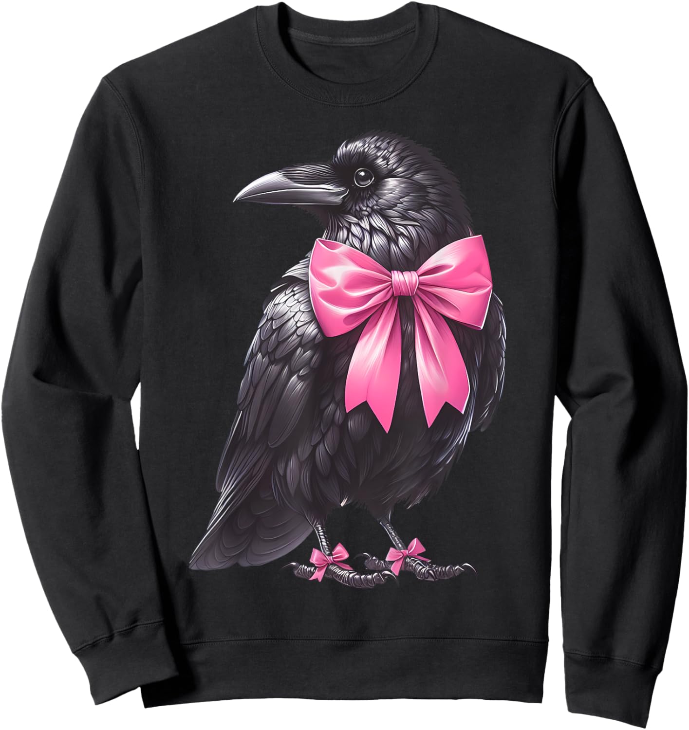 Coquette Bow Raven Crow Dark Birds Witchy Vibes Goblincore Sweatshirt - Sweatshirt | Black