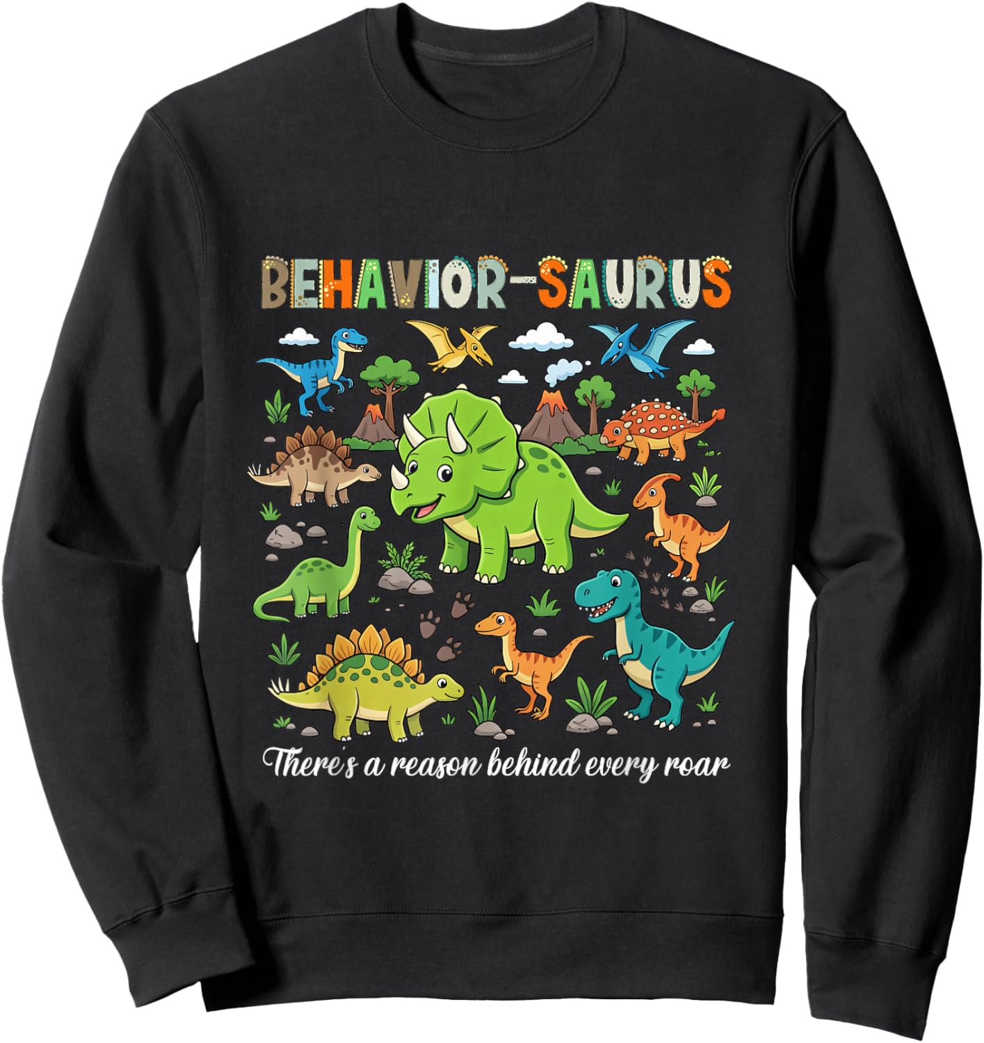 Behavior-Saurus Cute Retro Dinosaur ABA RBT Behavior Analyst Sweatshirt - Sweatshirt | Black