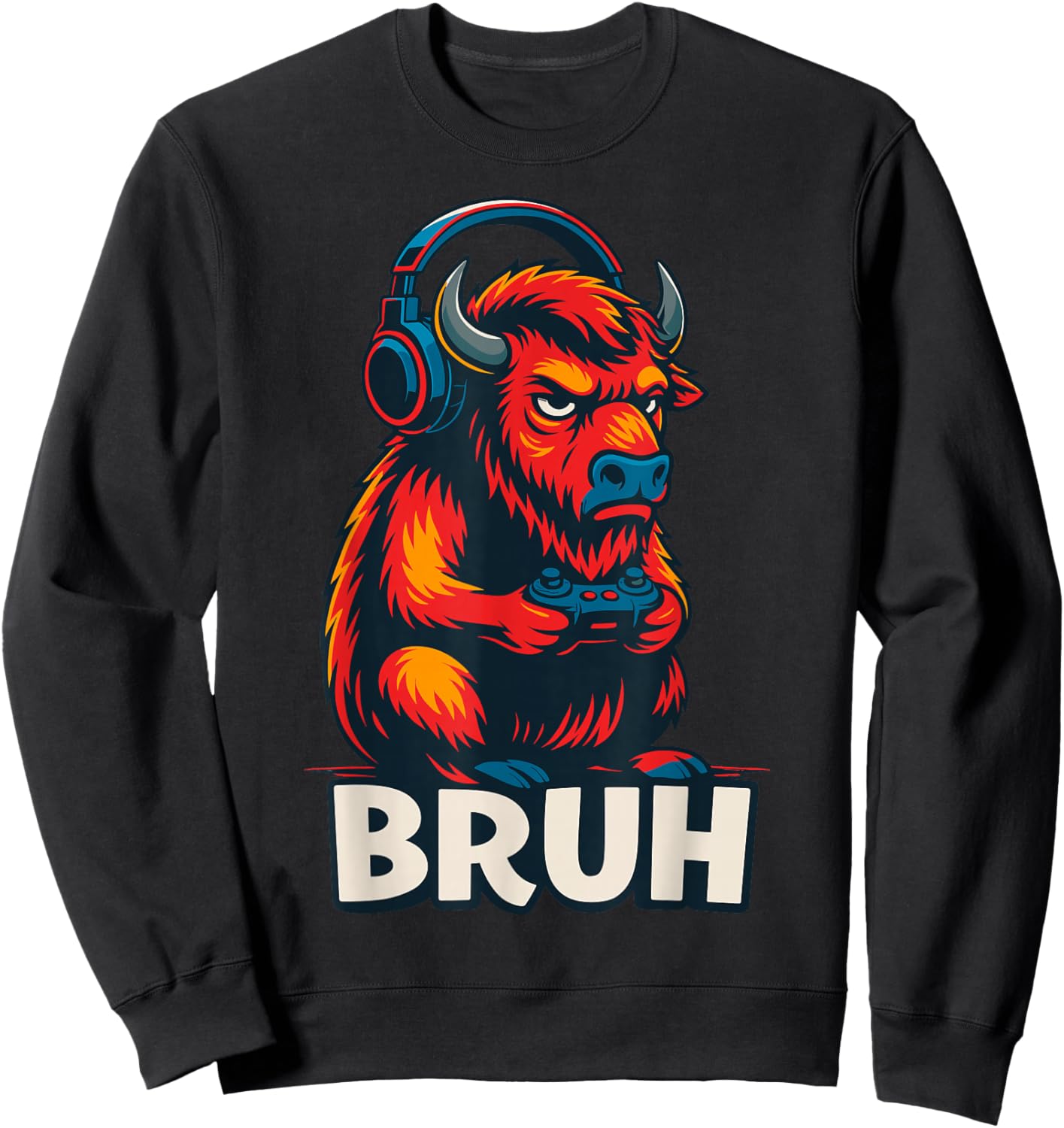 Gamer Bison Bufallo Bruh Gaming Sweatshirt - Sweatshirt | Black