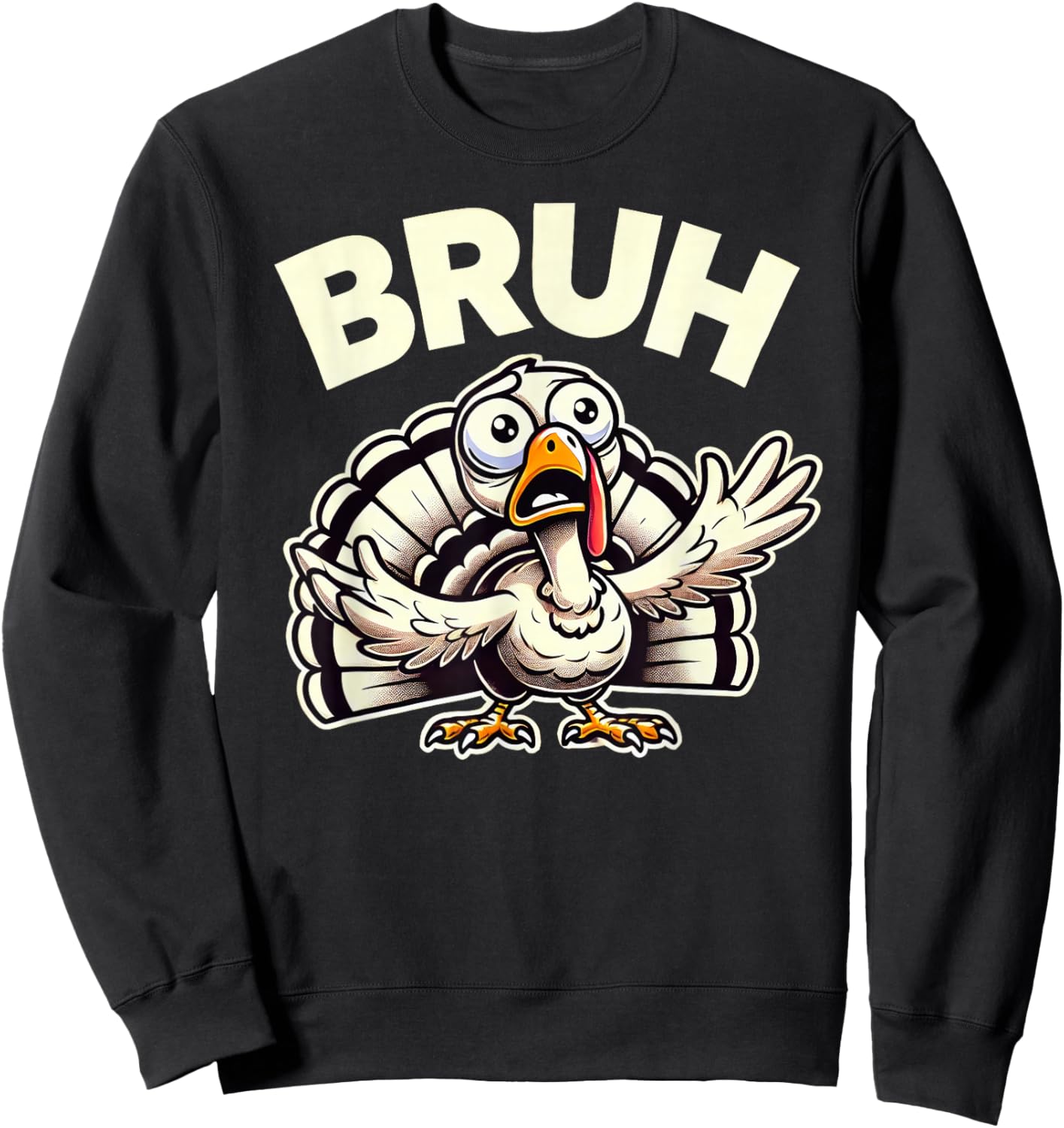 Funny Thanksgiving Turkey Kids Boys Girls Bruh Sweatshirt - Sweatshirt | Black