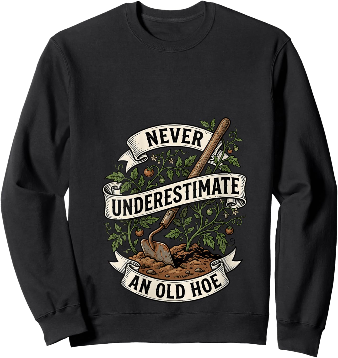 Women's Never Underestimate an Old Hoe Vintage Homesteader V-Neck Sweatshirt - Sweatshirt | Black