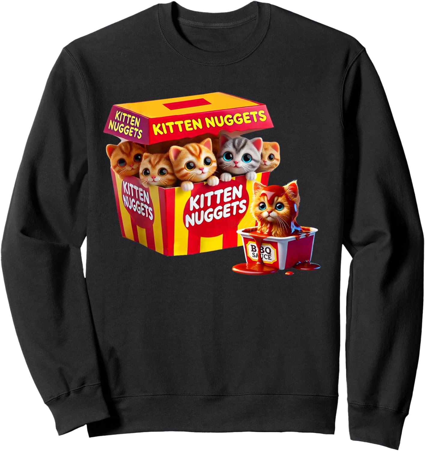 Kitten Nuggets Cat Lover Gift Food Pun Chicken Nuggets Sweatshirt - Sweatshirt | Black