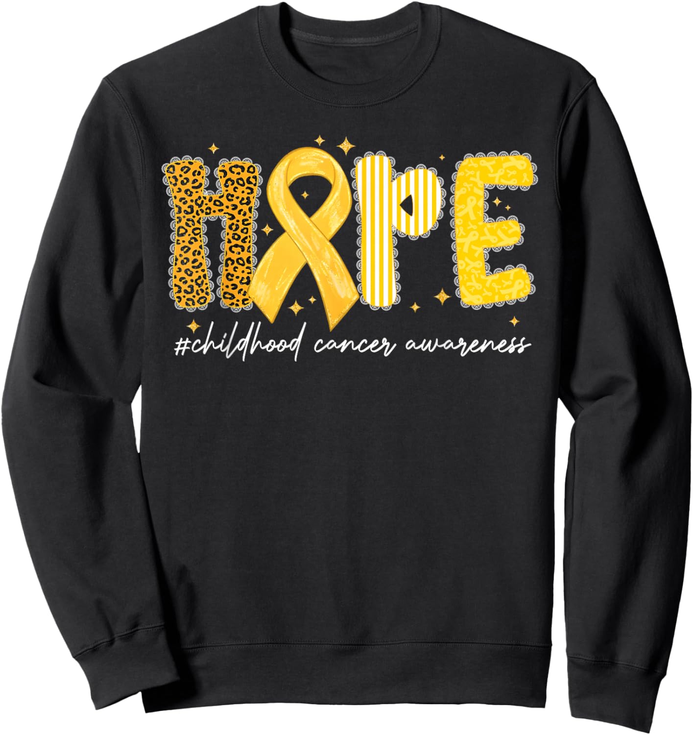 Leopard Hope Gold Ribbon Childhood Cancer Awareness Sweatshirt - Sweatshirt | Black