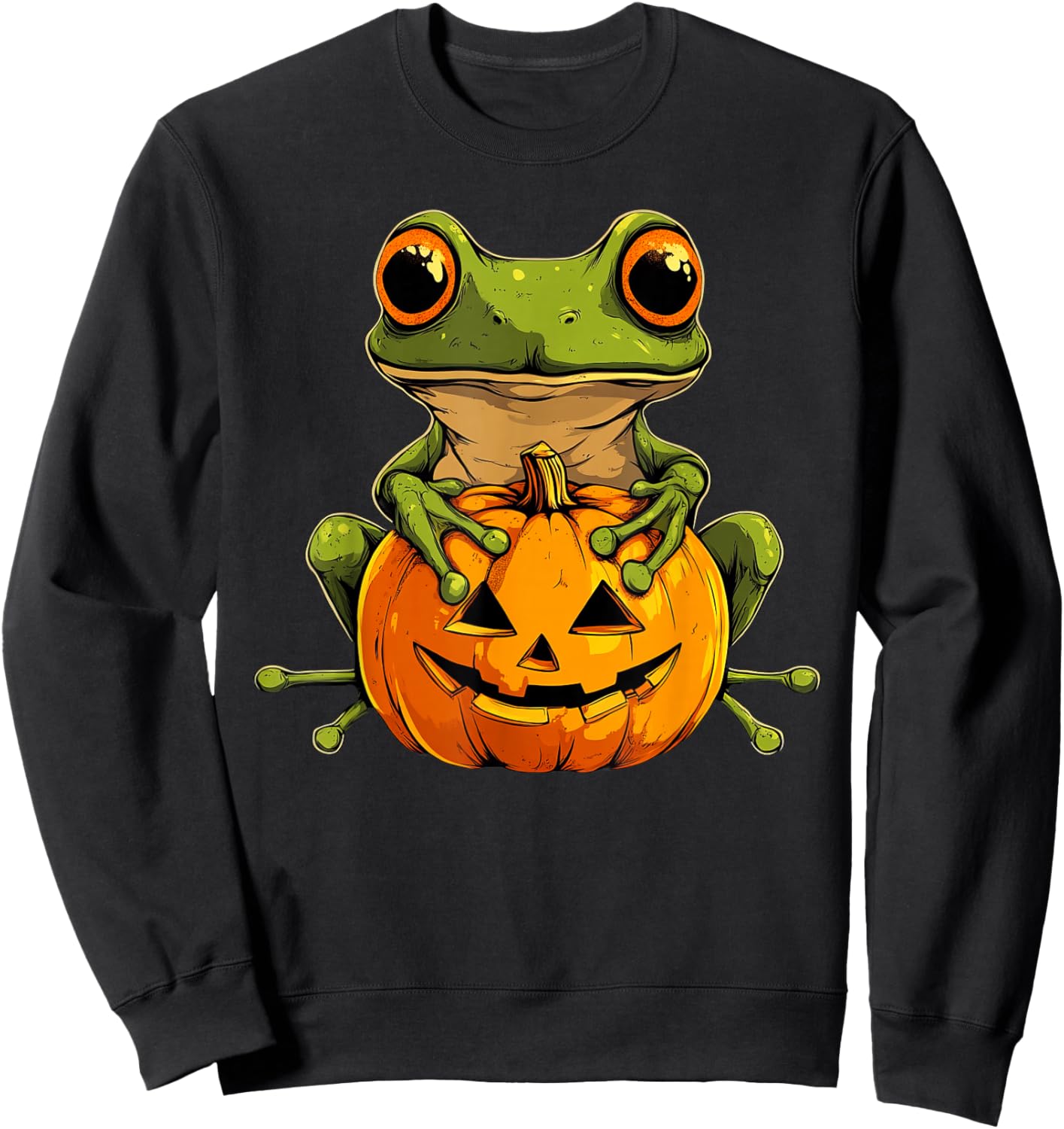 Cute Frog Jack O Lantern Pumpkin Halloween Sweatshirt - Sweatshirt | Black