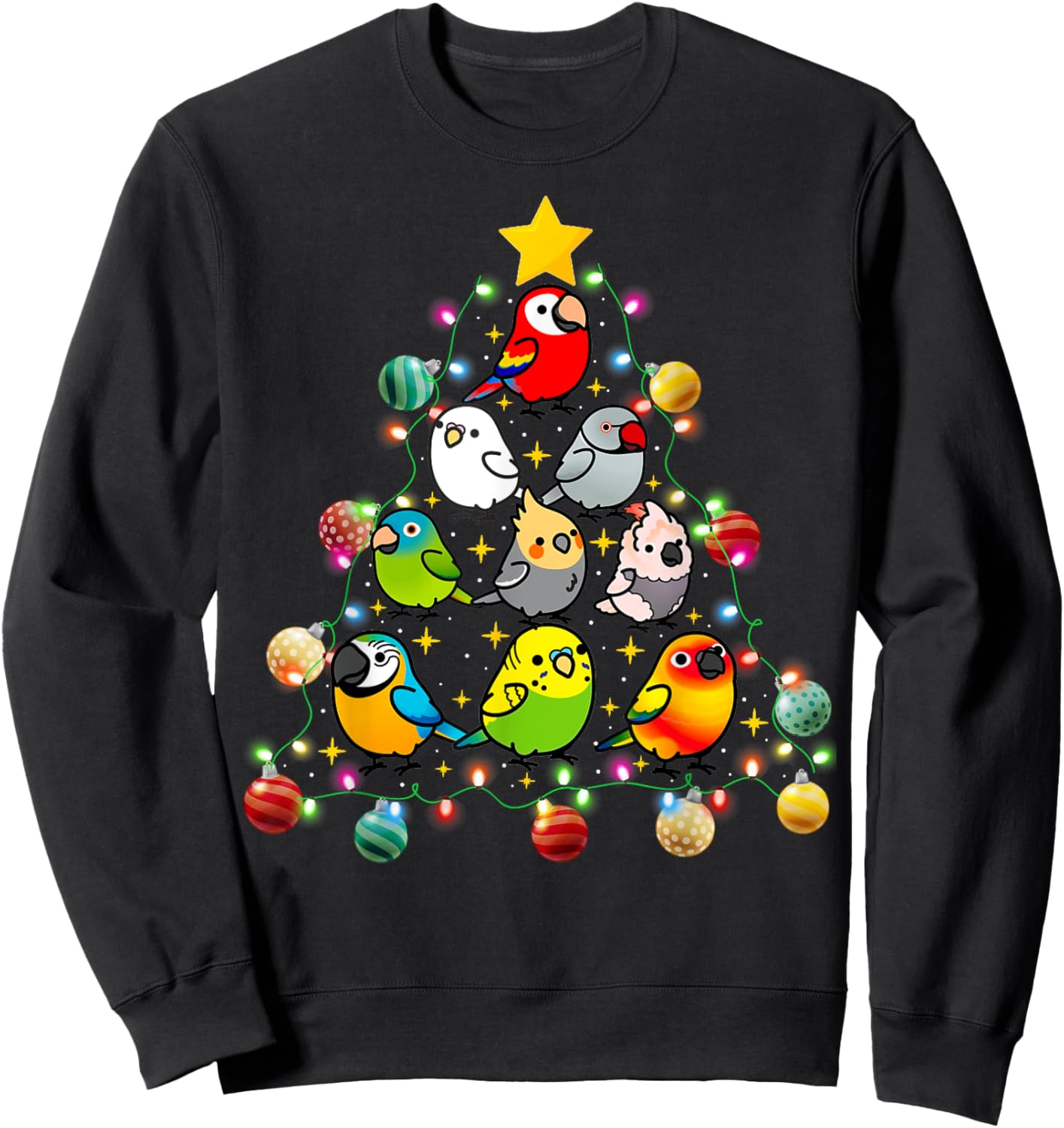Parrot Christmas Light Ornament Tree Xmas Mom Dad Bird Sweatshirt - Sweatshirt | Black