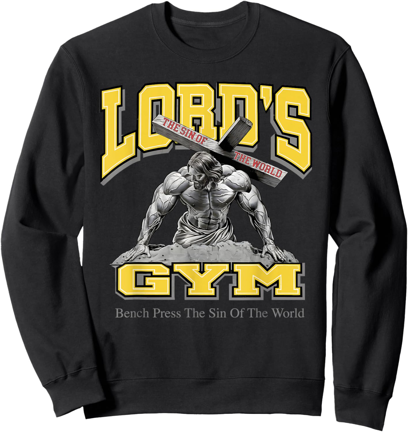 Lords Gym Jesus Vintage 90s Bench Press The Sin Of The World Sweatshirt - Sweatshirt | Black