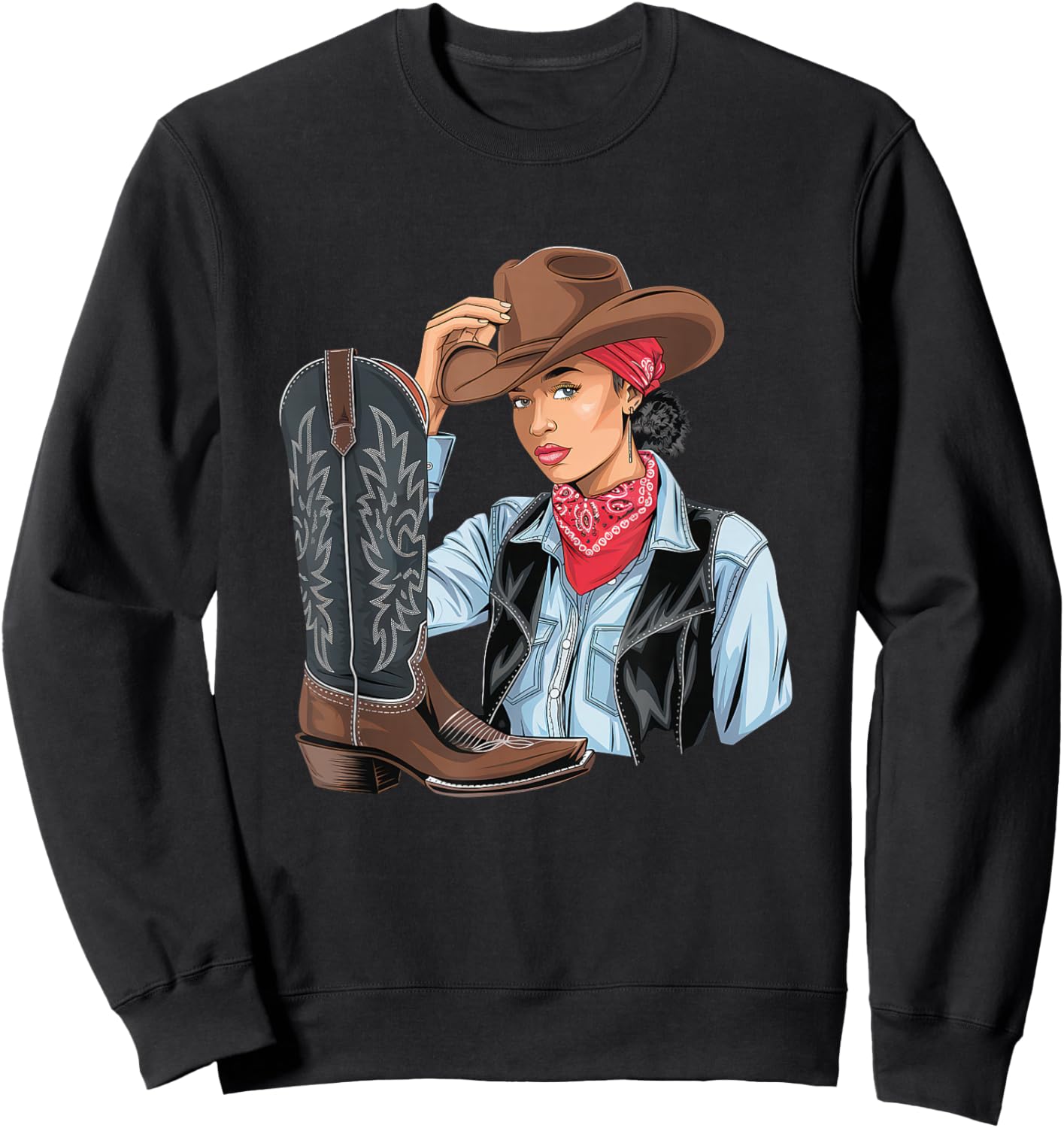 Cow-Girl Noire Afro-américaine Western Country Texas Rodeo Sweatshirt - Sweatshirt | Black