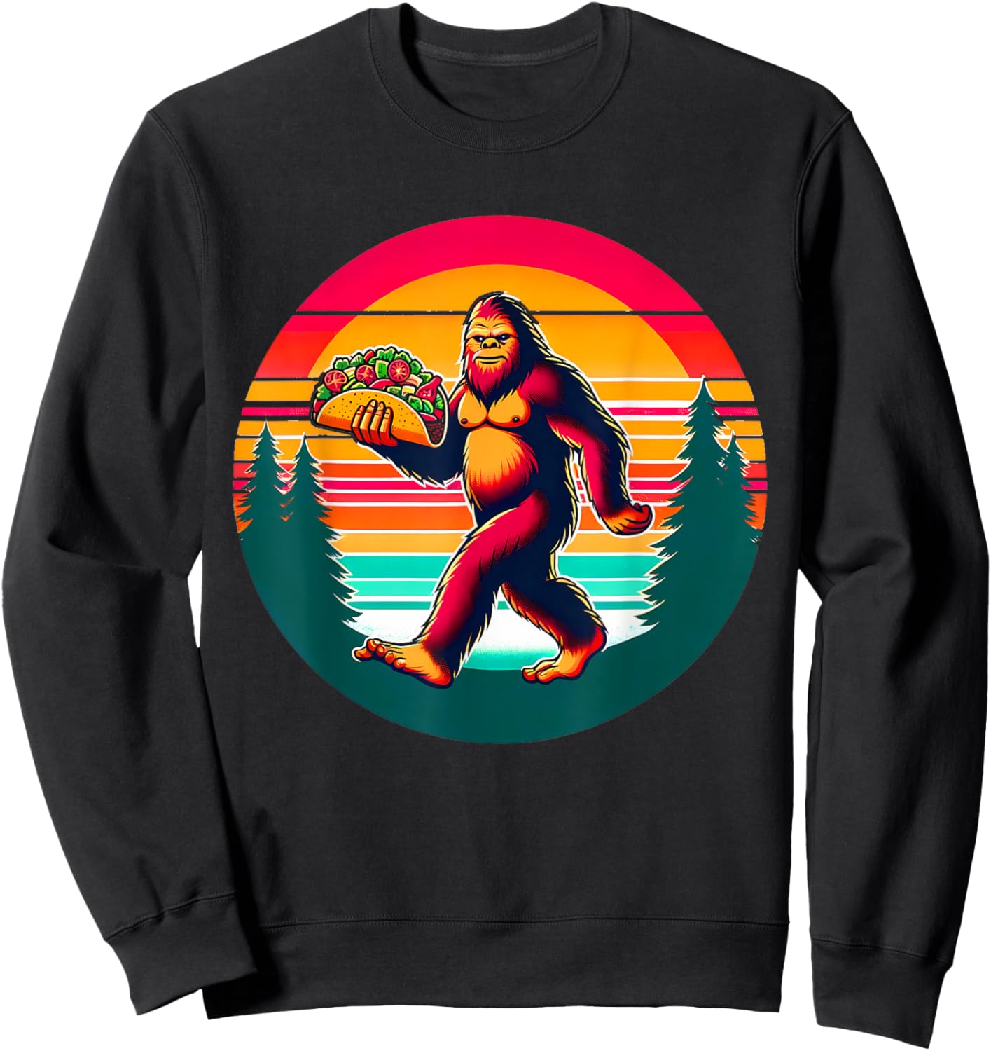 Funny Vintage Big Foot aka Sasquatch Holding a Taco Sweatshirt - Sweatshirt | Black