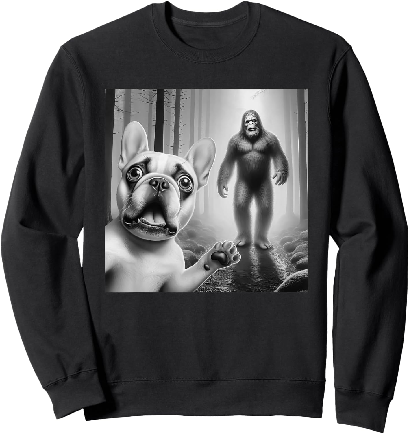 Funny French bulldog Selfie with bigfoot sasquatch Women Kids Sweatshirt - Sweatshirt | Black