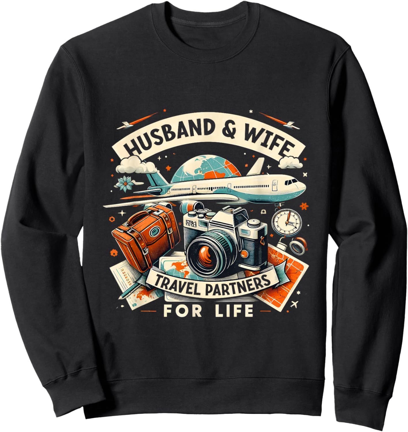 Husband & Wife Travel Partners For Life Family Couple Trip Sweatshirt - Sweatshirt | Black
