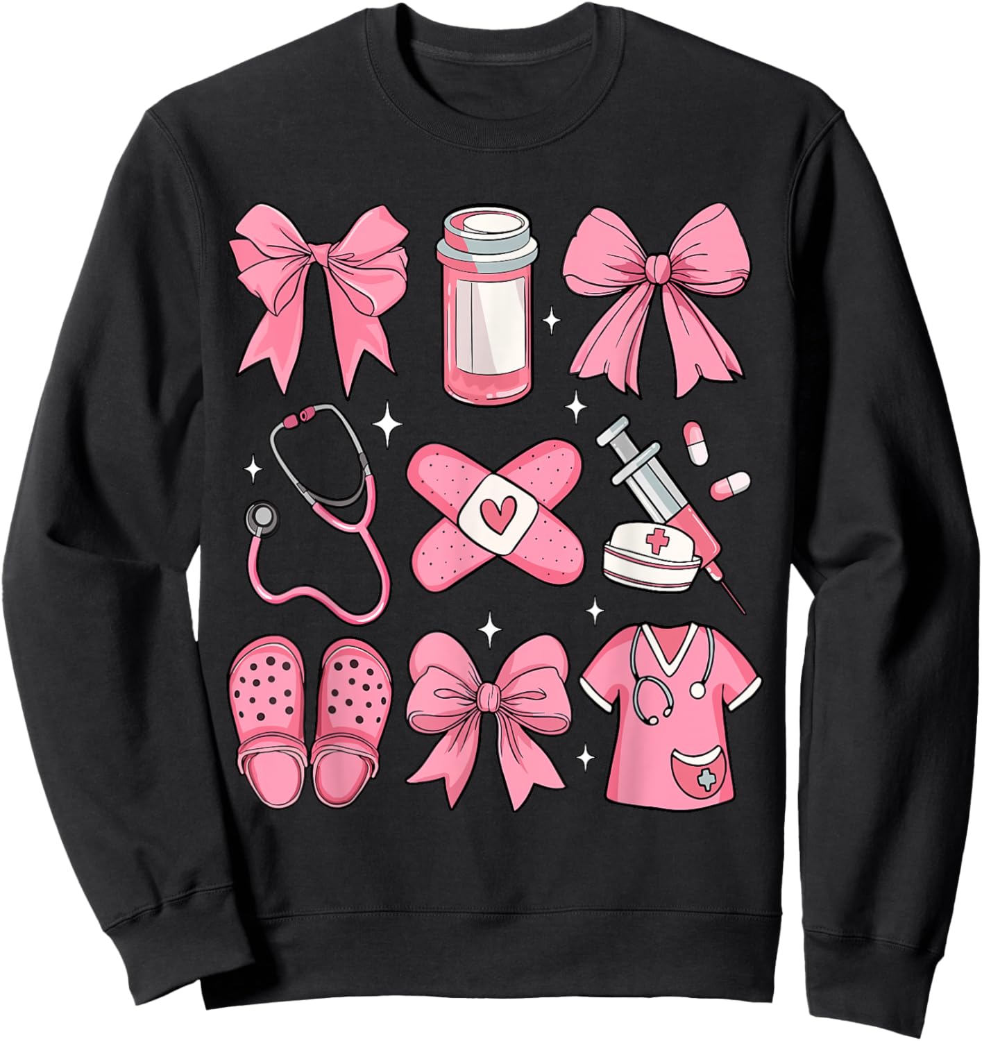 Nurse Valentines Day Coquette Bow Valentine Nurse RN PCT CNA Sweatshirt - Sweatshirt | Black