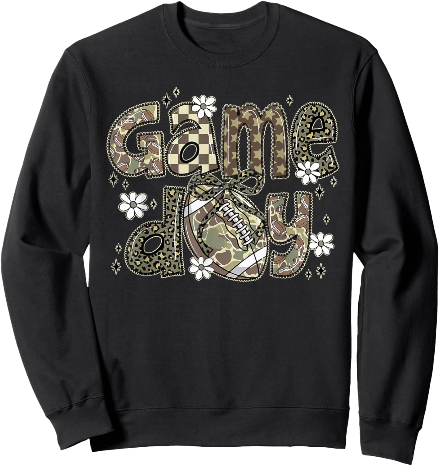 Camo Coquette Bow Football Season Camo Game Day Fall Autumn Sweatshirt - Sweatshirt | Black