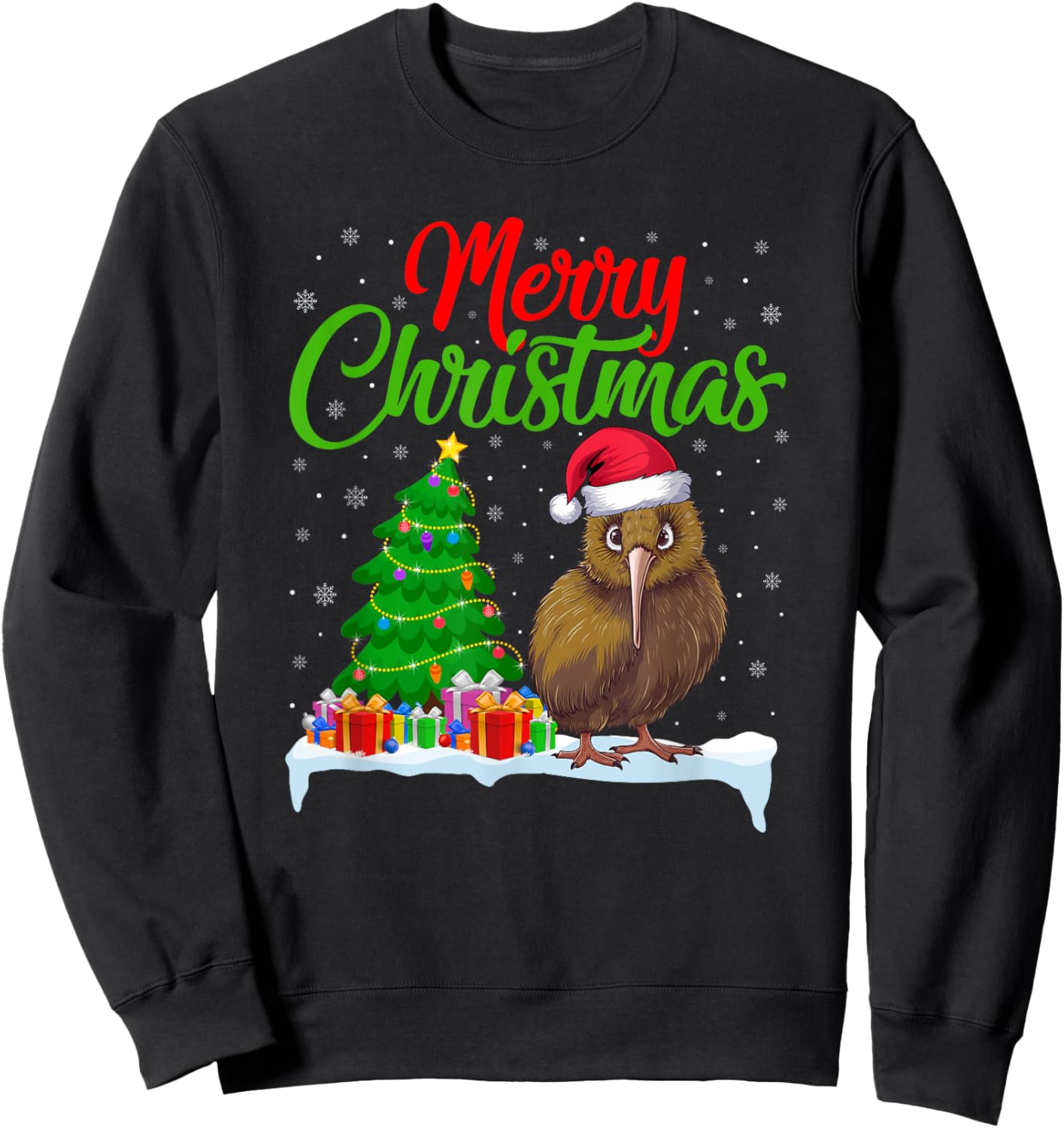 Kiwi Bird Christmas Tree Lights Funny Xmas Kiwi Bird Lover Sweatshirt - Sweatshirt | Black
