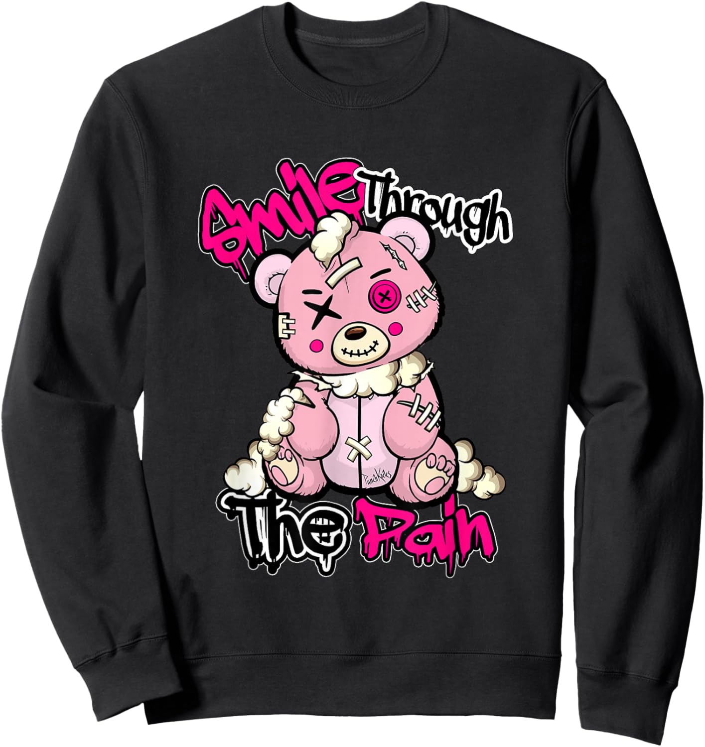 Funny Teddy Bear Smile Through The Pain Sweatshirt - Sweatshirt | Black