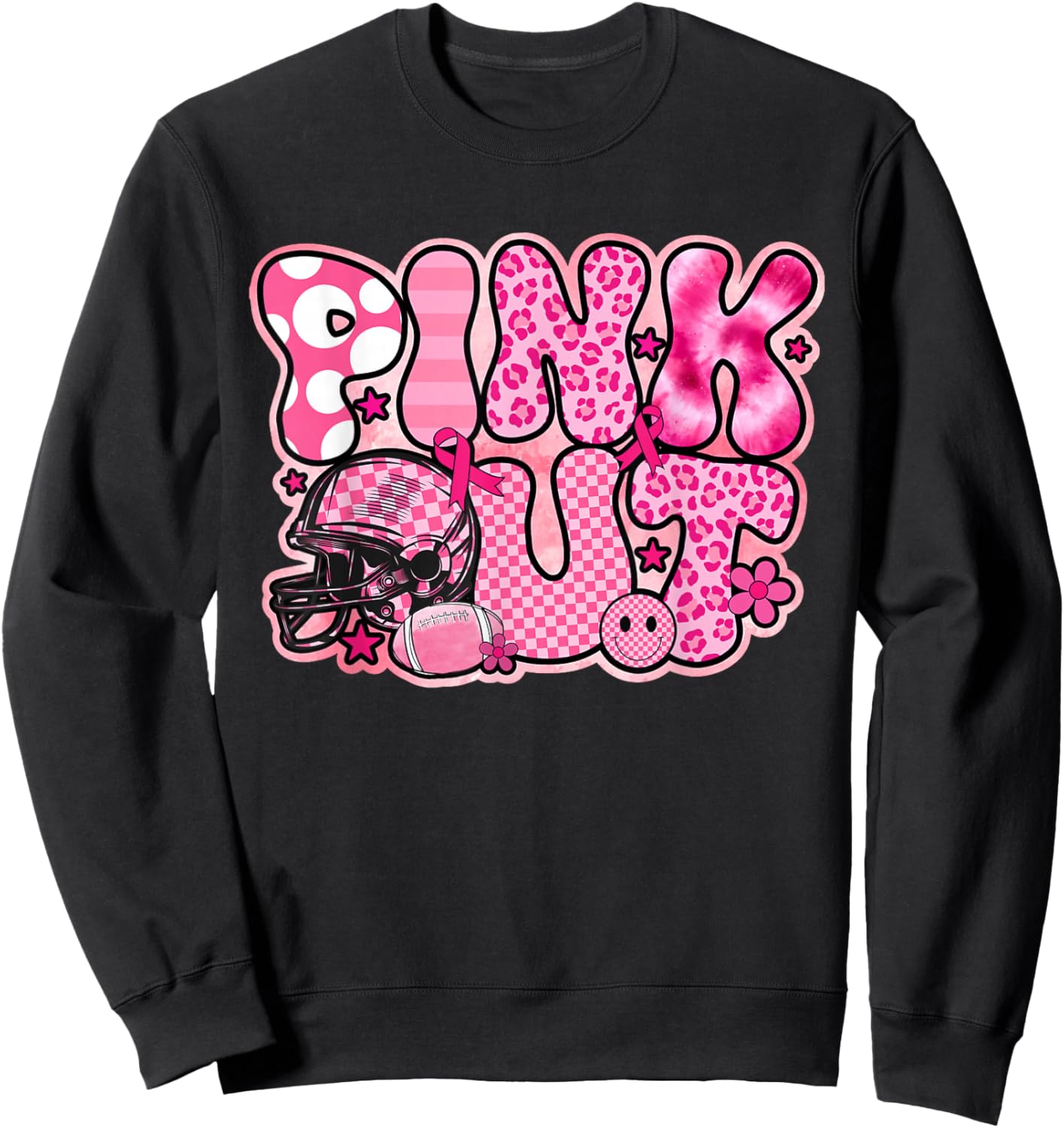 Retro Groovy Pink Out Football Breast Cancer Awareness Sweatshirt - Sweatshirt | Black