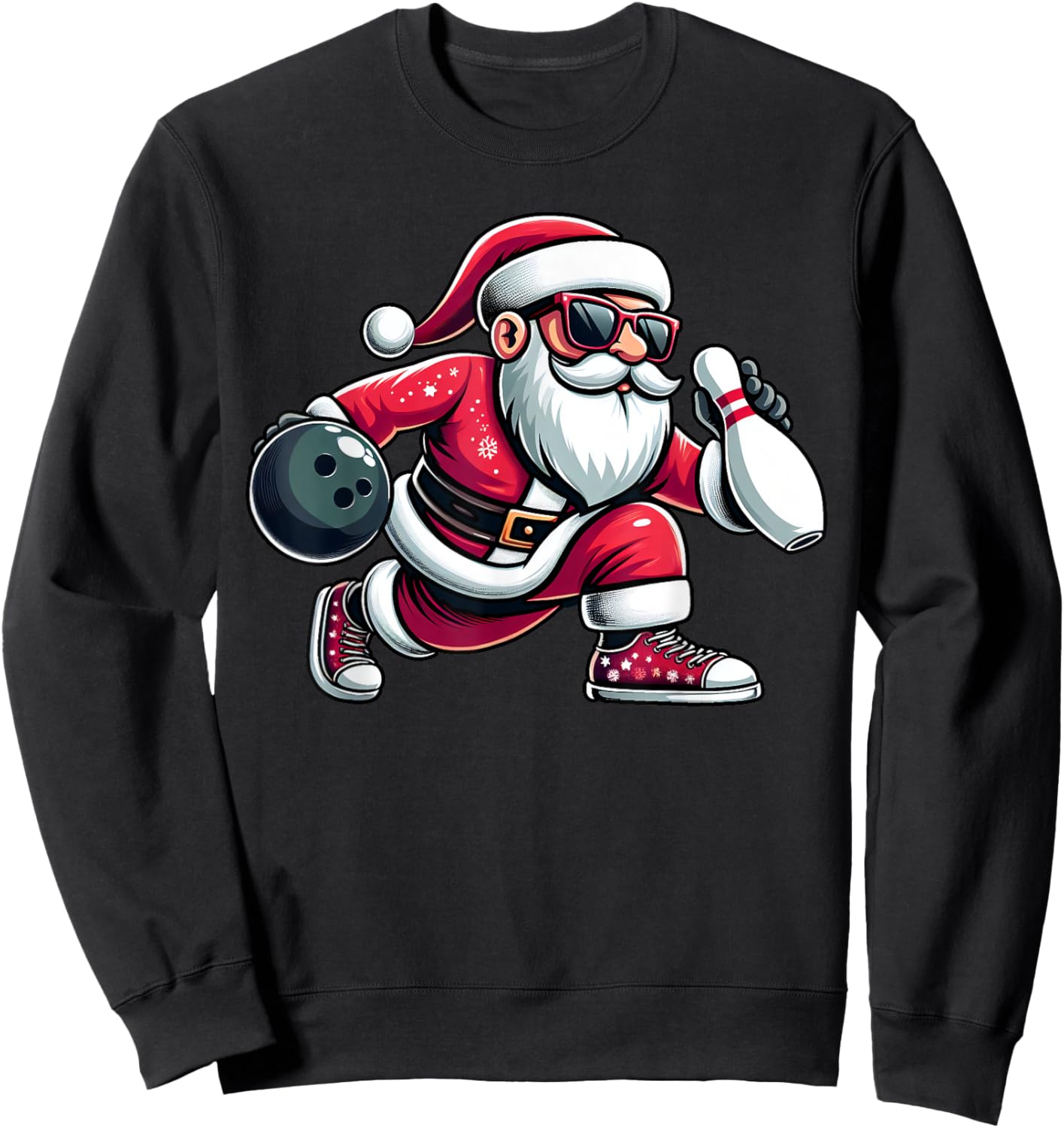 Christmas Santa Claus Play A Bowling Funny Boys Kids Xmas Sweatshirt - Sweatshirt | Black