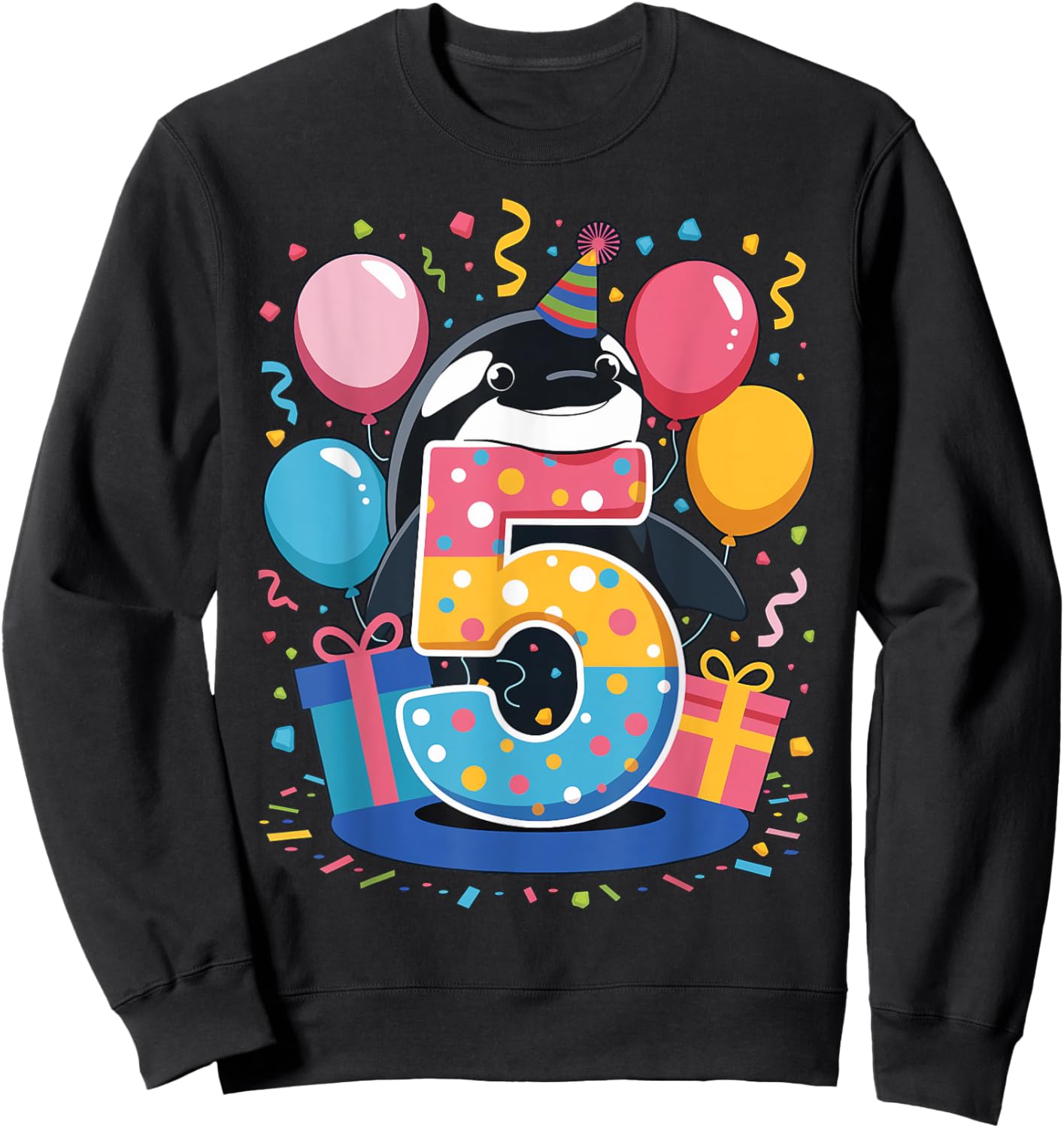 Orca 5th birthday for boy girl 5 years old fifth five Orca Sweatshirt - Sweatshirt | Black