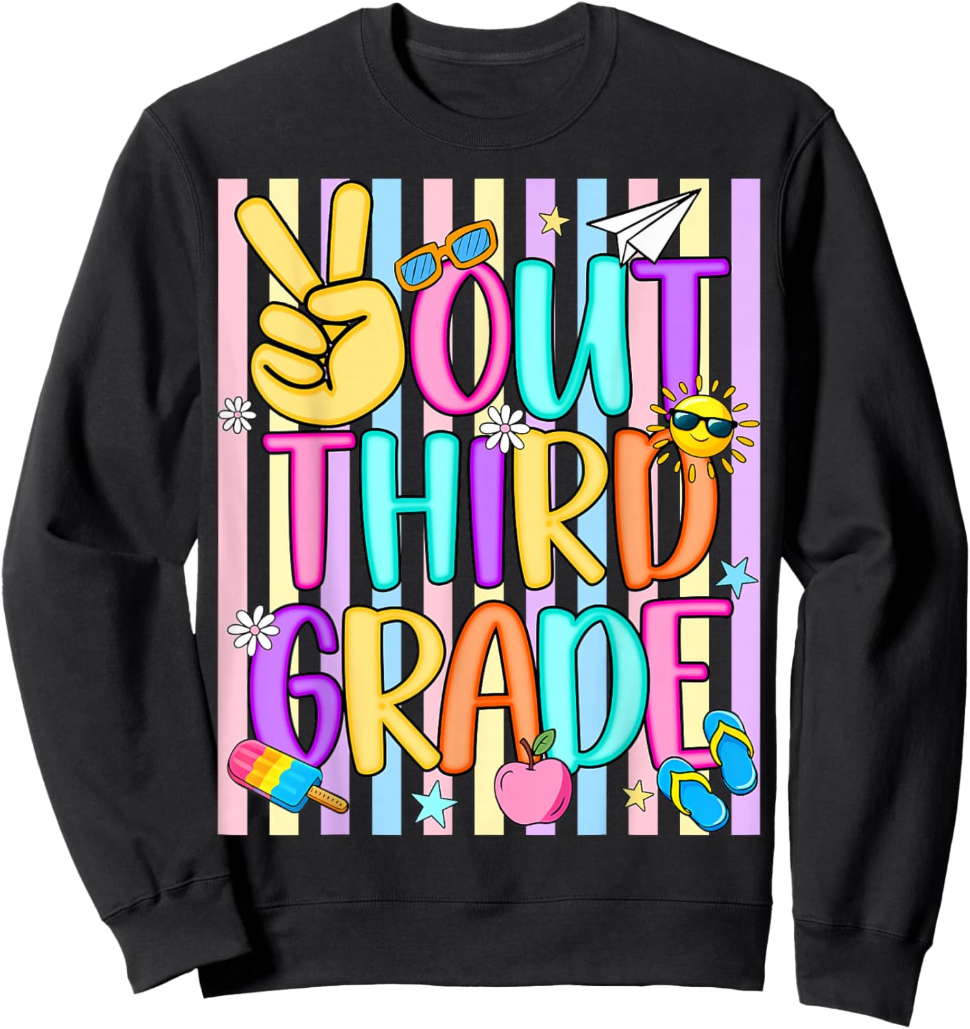 Peace Out 3rd Grade Kids Boy Girl Summer Last Day of School Sweatshirt - Sweatshirt | Black