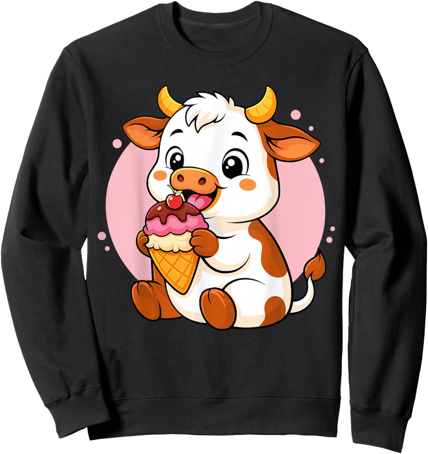 Cow Eating Ice Cream Graphic Boys Girls Cow Lover Sweatshirt - Sweatshirt | Black
