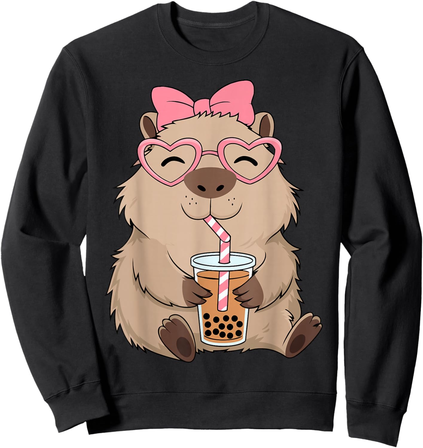 Funny Capybara Coquette Bow Tea Bubble Rodent Animal Costume Sweatshirt - Sweatshirt | Black