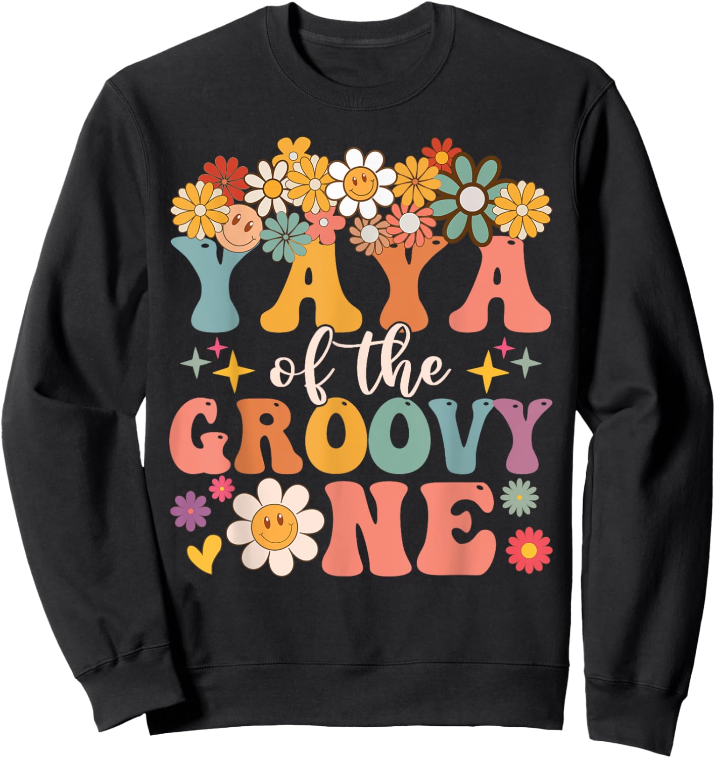 Retro Yaya of Groovy One Matching Family 1st Birthday Party Sweatshirt - Sweatshirt | Black