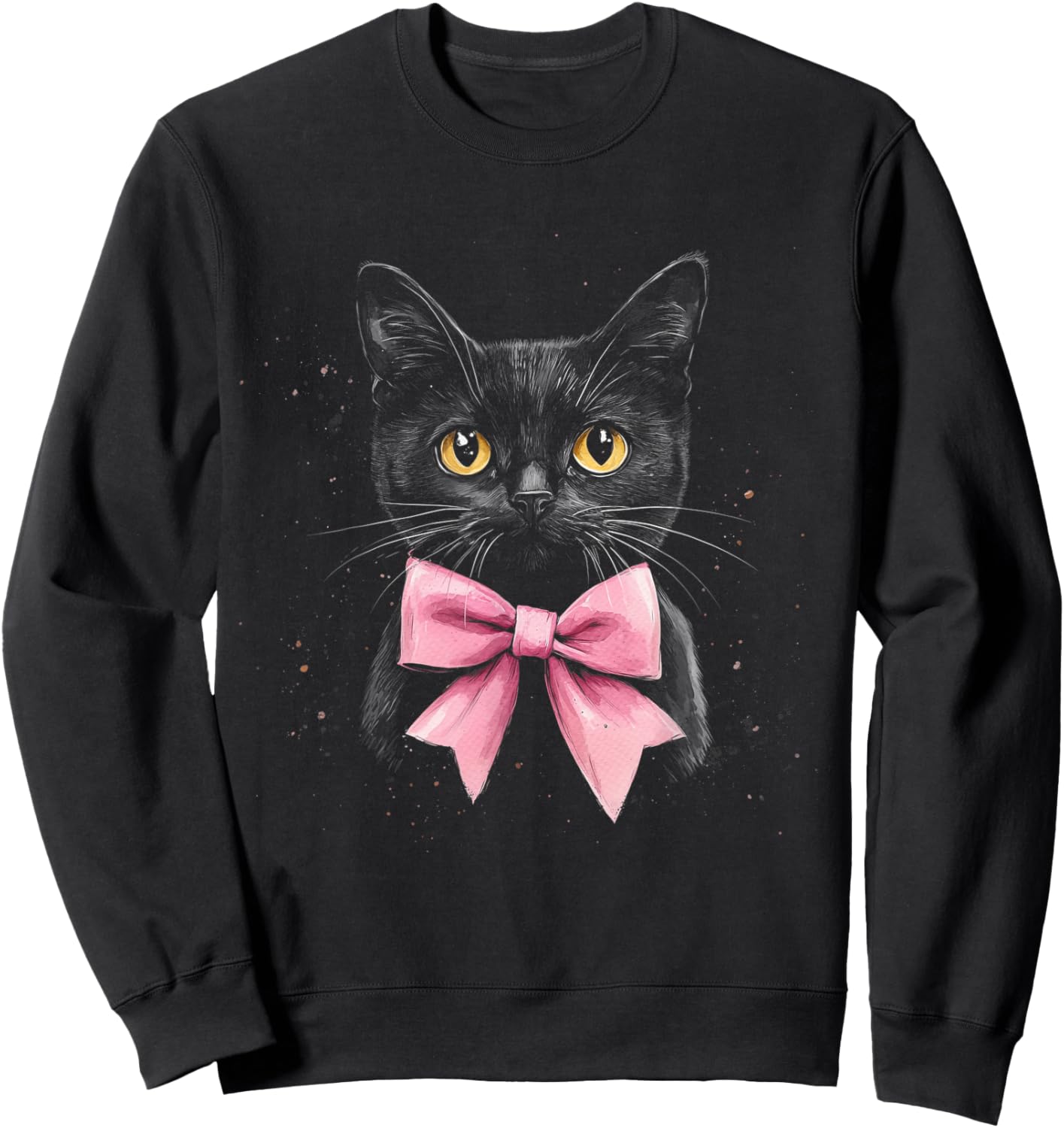Black Cat Pink Coquette Bow Dainty Ribbon Cute Kitten Sweatshirt - Sweatshirt | Black