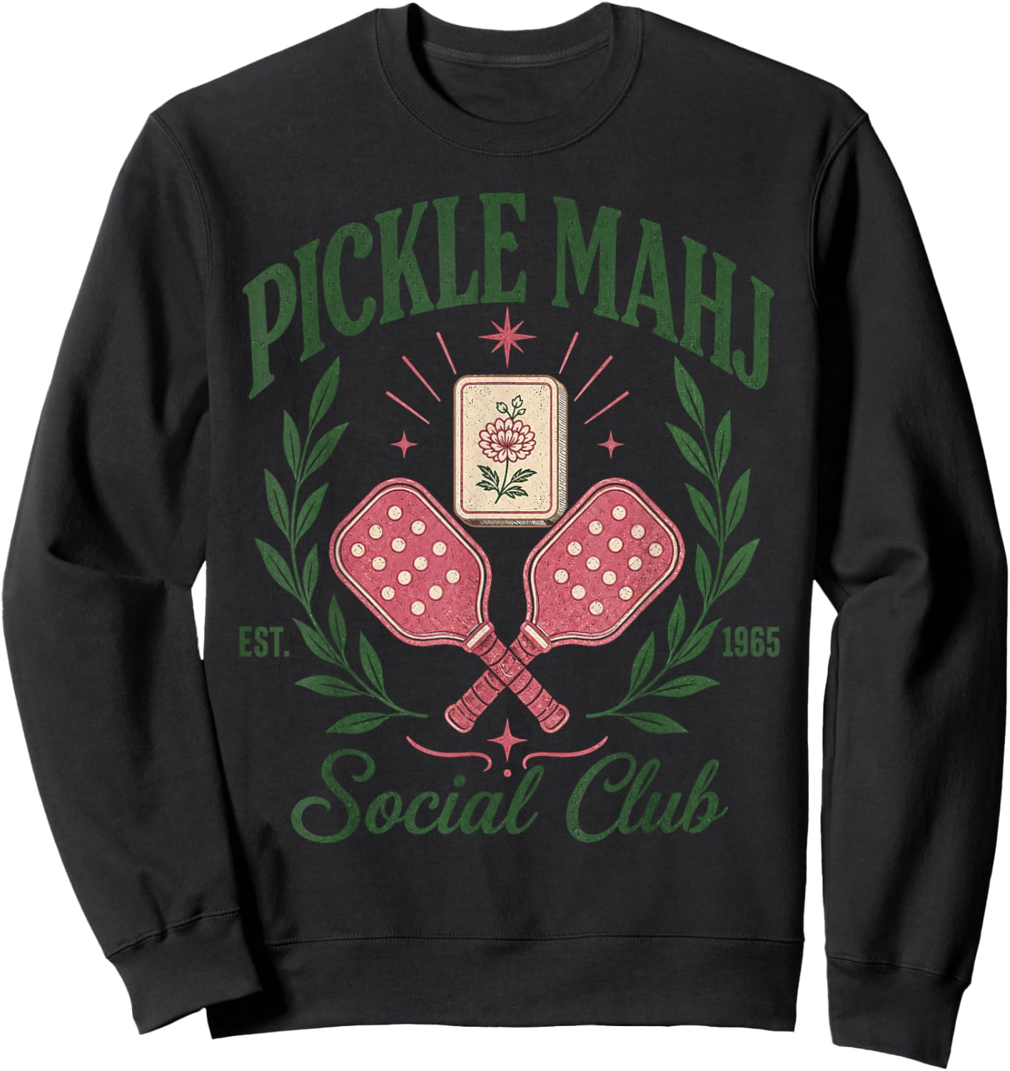 Pickleball Mahjong Social Club Retro Pickle Mahj Est 1965 Sweatshirt - Sweatshirt | Black