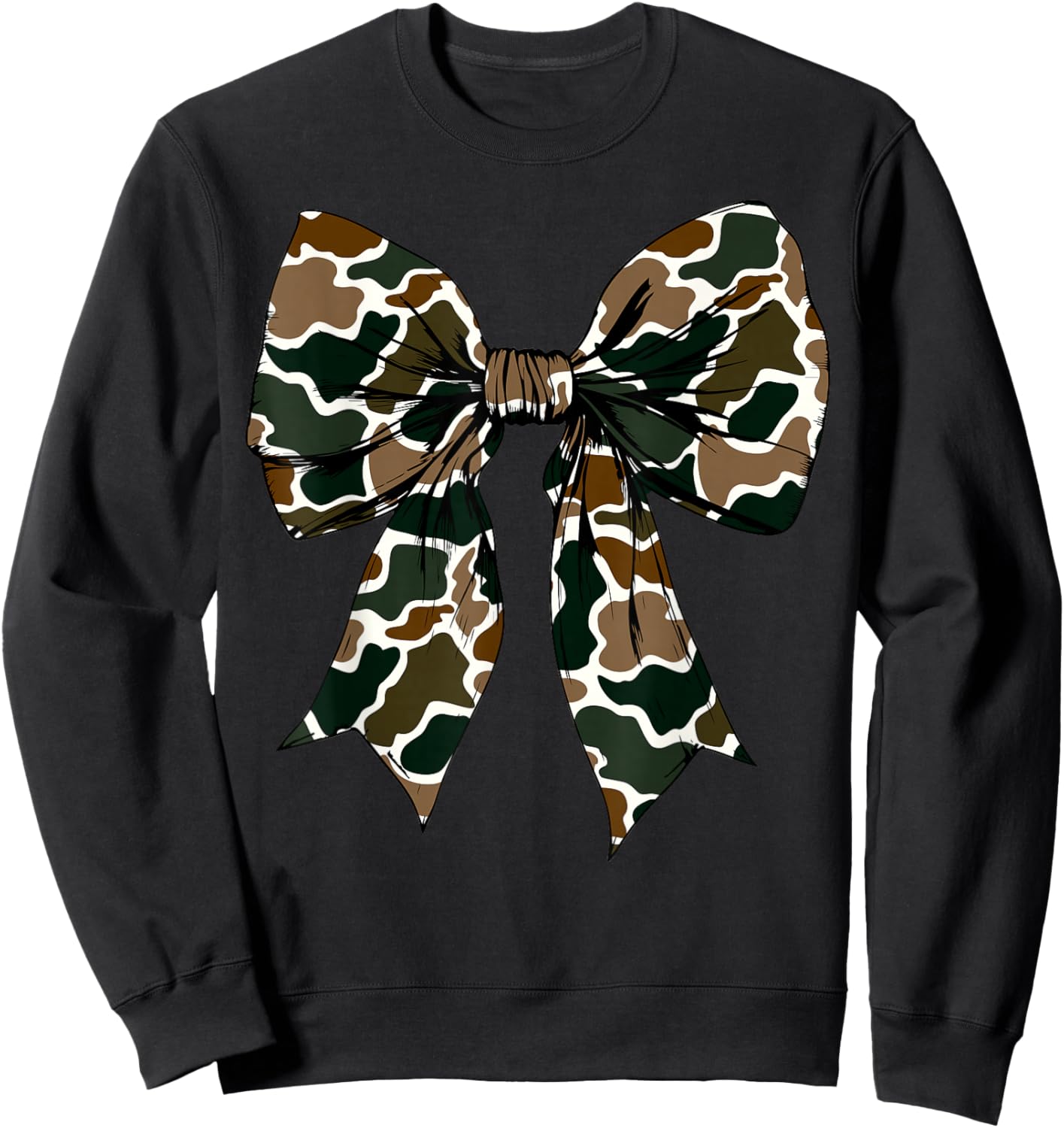 Old School Camouflage Coquette Bow Fall Hunting Military Sweatshirt - Sweatshirt | Black