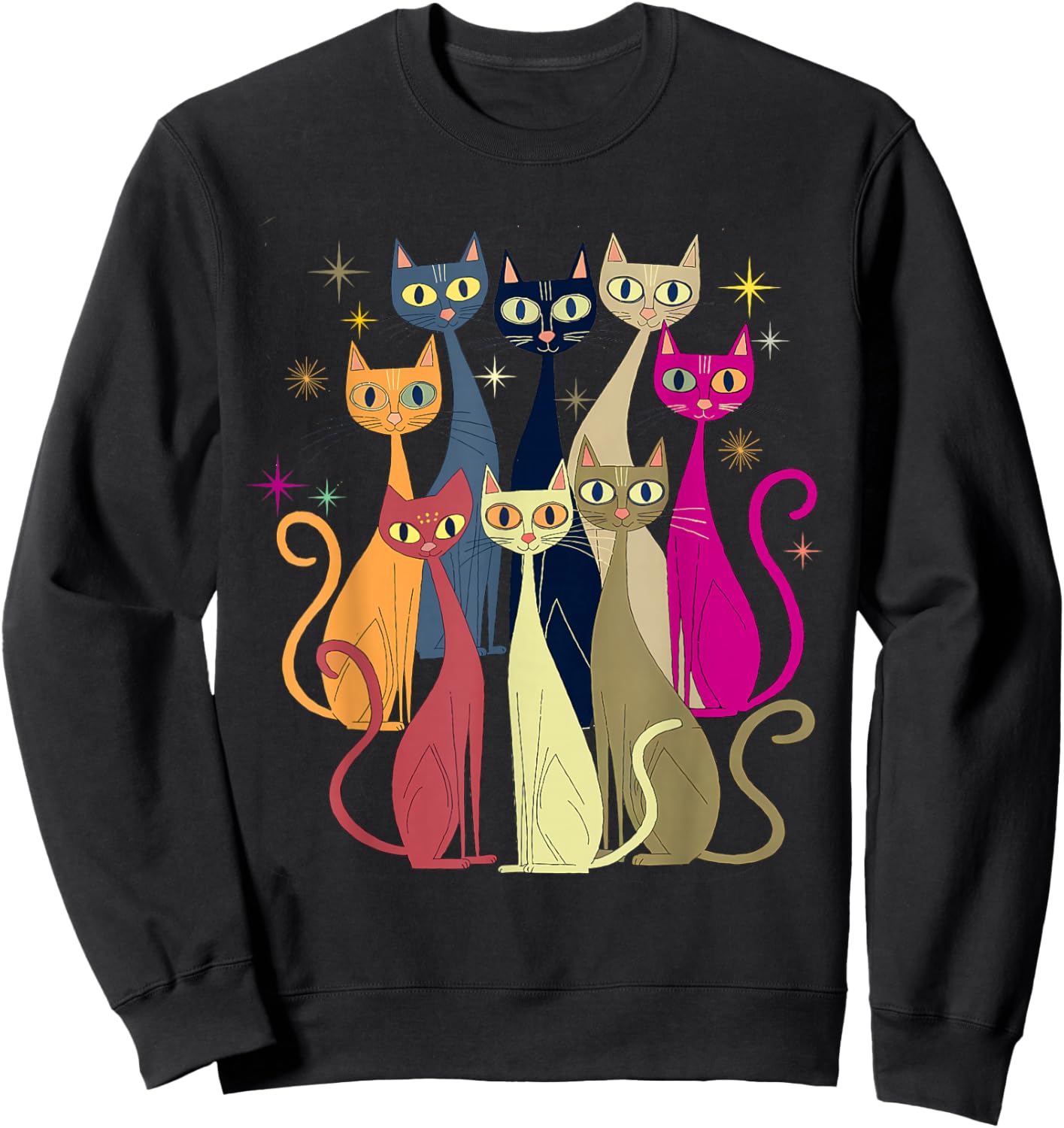 Cat Vintage Retro Mid-Century Modern Look Cats 50s 60s Style Sweatshirt - Sweatshirt | Black
