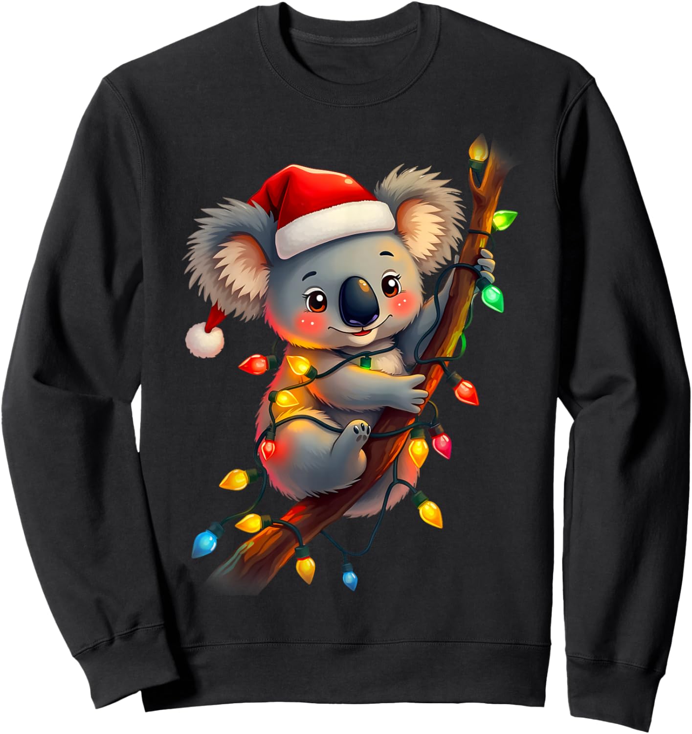 koala Santa Hat Lights Christmas Cute Xmas Pajama For Kids Sweatshirt - Sweatshirt | Black