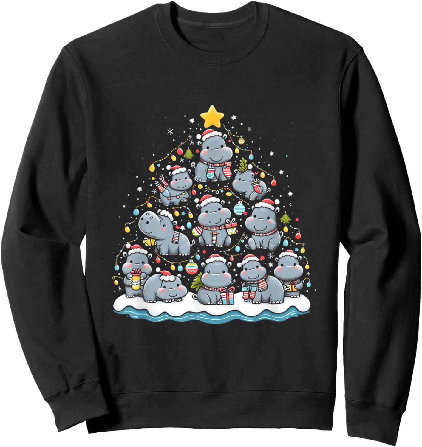 Hippopotamus Christmas Tree Funny Baby Pygmy Hippo Decor Sweatshirt - Sweatshirt | Black