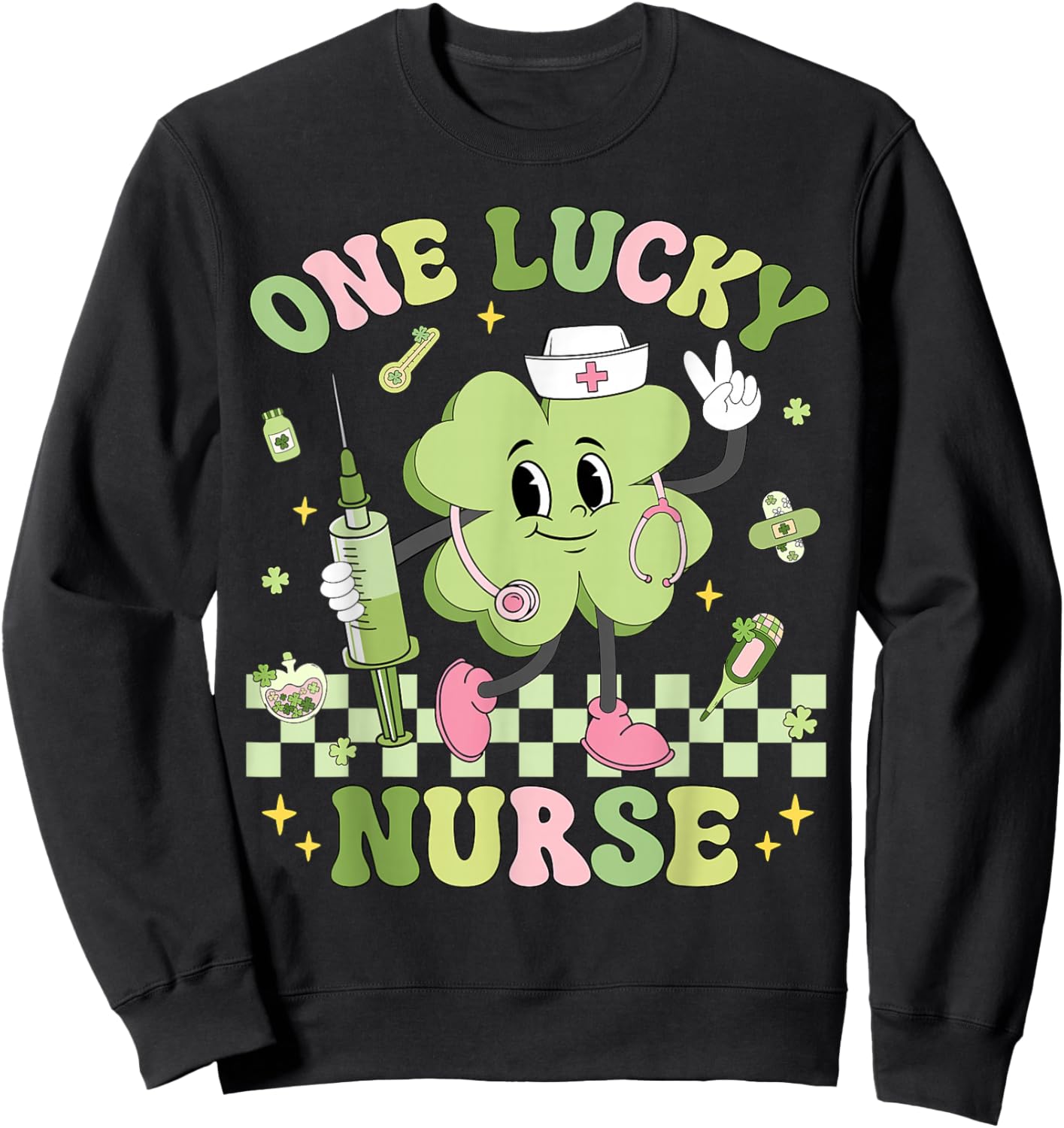 One Lucky Nurse St Patrick's Day Shamrock Irish Women Girl Sweatshirt - Sweatshirt | Black