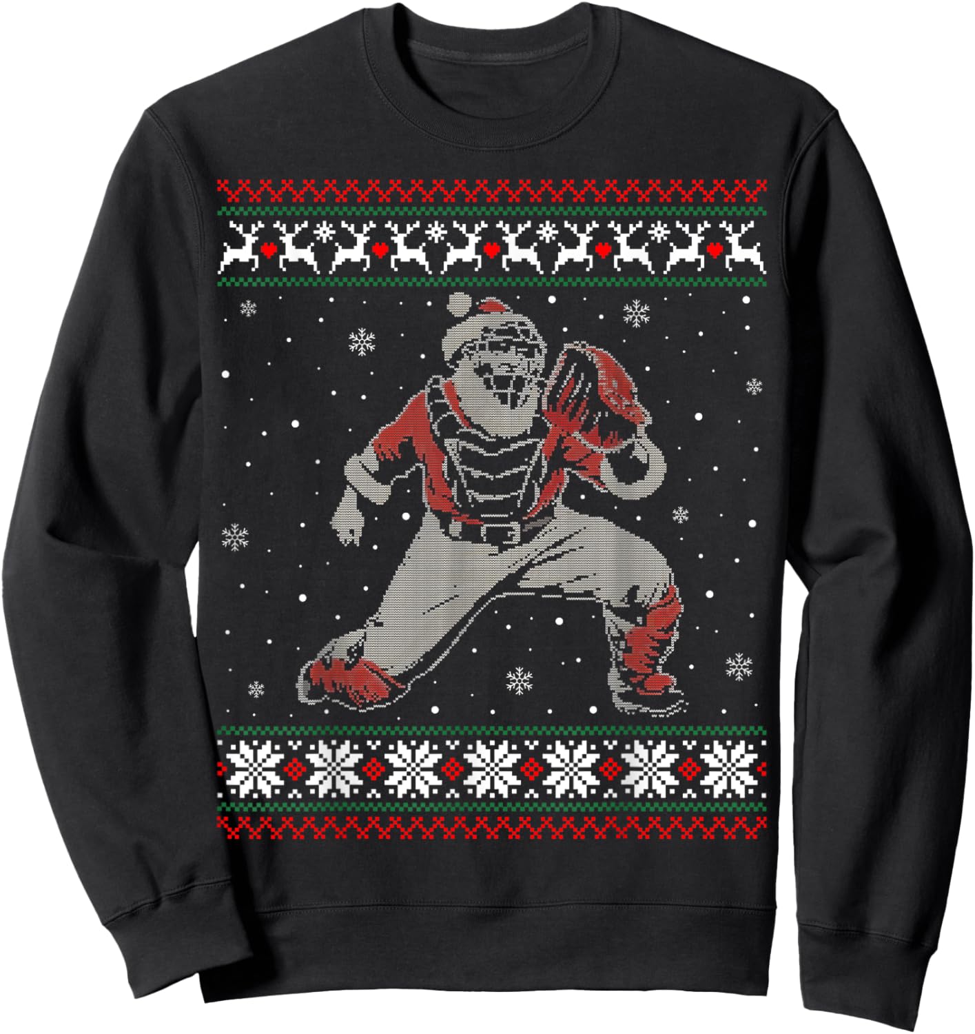Baseball Catcher Christmas Ugly Sweater Baseball Player Sweatshirt - Sweatshirt | Black