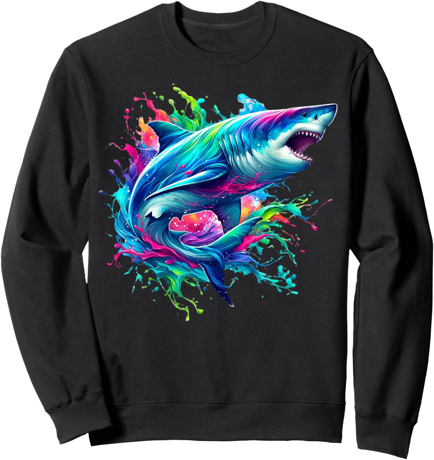 Shark Marine Biologist Paint Splash Ocean Animal Shark Lover Sweatshirt - Sweatshirt | Black