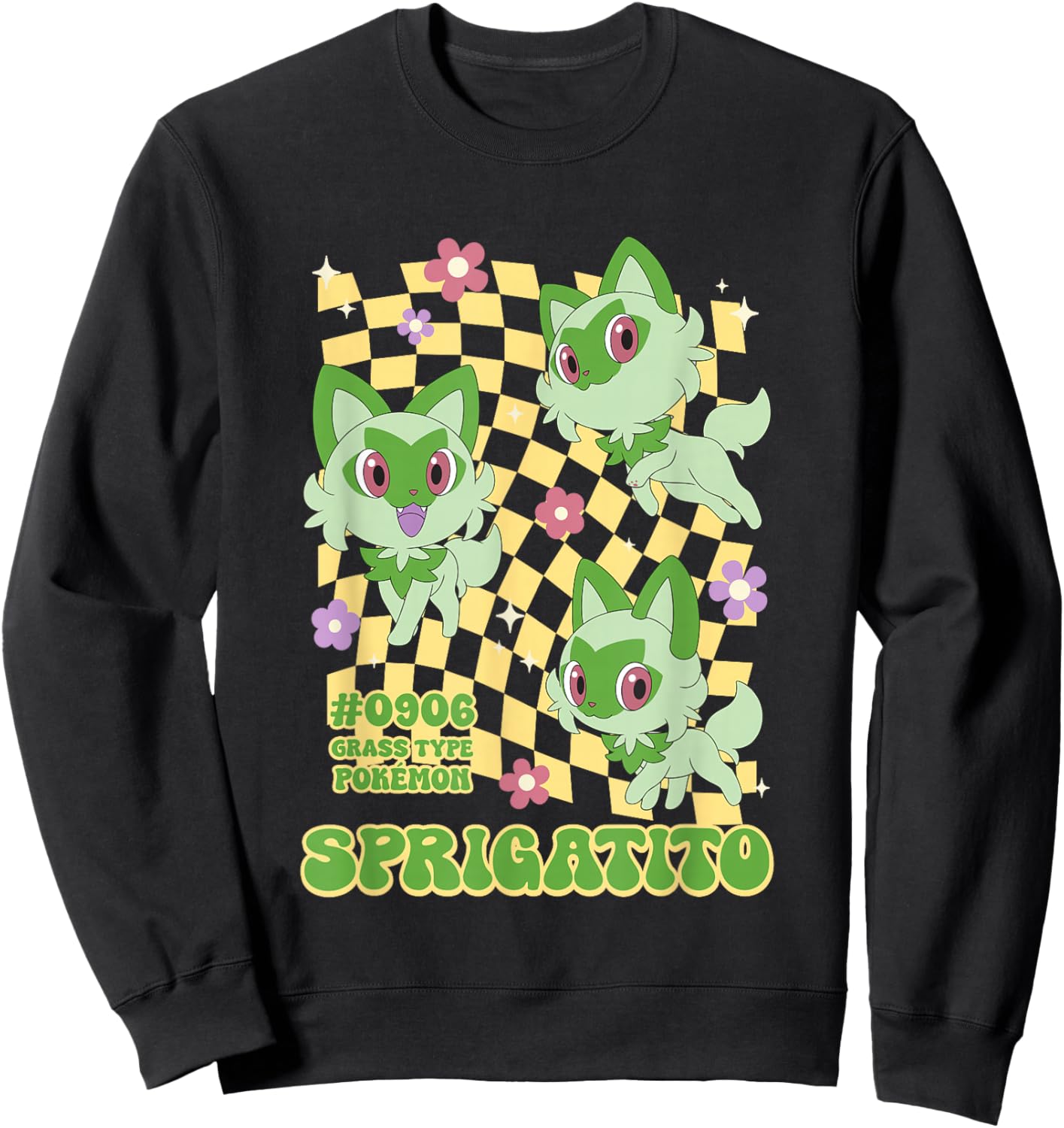 Pokémon Sprigatito #0906 Grass Type Pokemon Retro Chest Logo Sweatshirt - Sweatshirt | Black