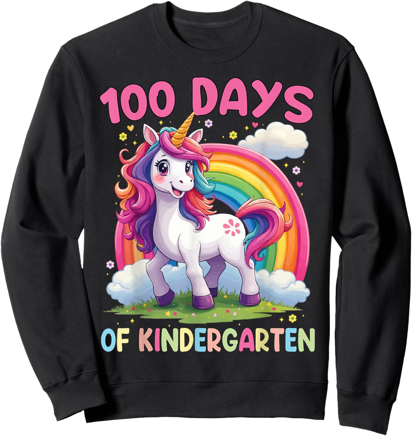 I Survived 100 Days Of Kindergarten 100th Day Unicorn Girls Sweatshirt - Sweatshirt | Black
