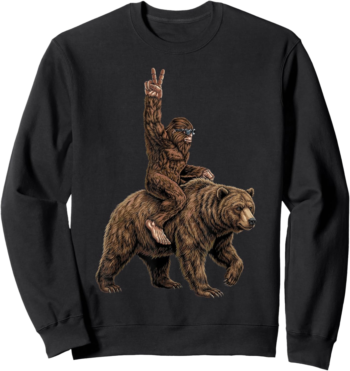 Bigfoot Riding A Brown Bear Funny Sasquatch Big Foot Sweatshirt - Sweatshirt | Black