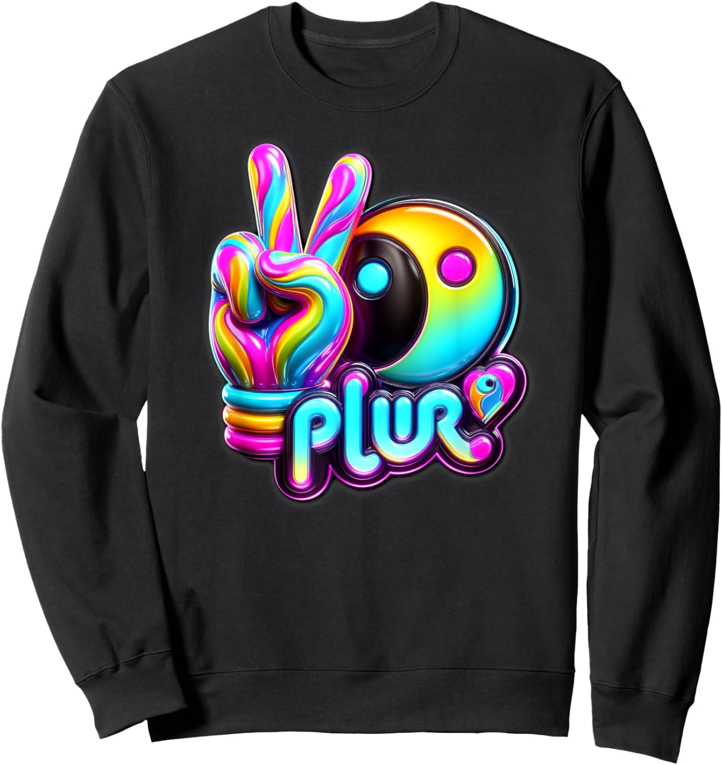 PLUR EDC EDM Rave Dance Music Kandi Vibes Techno Electronic Sweatshirt - Sweatshirt | Black