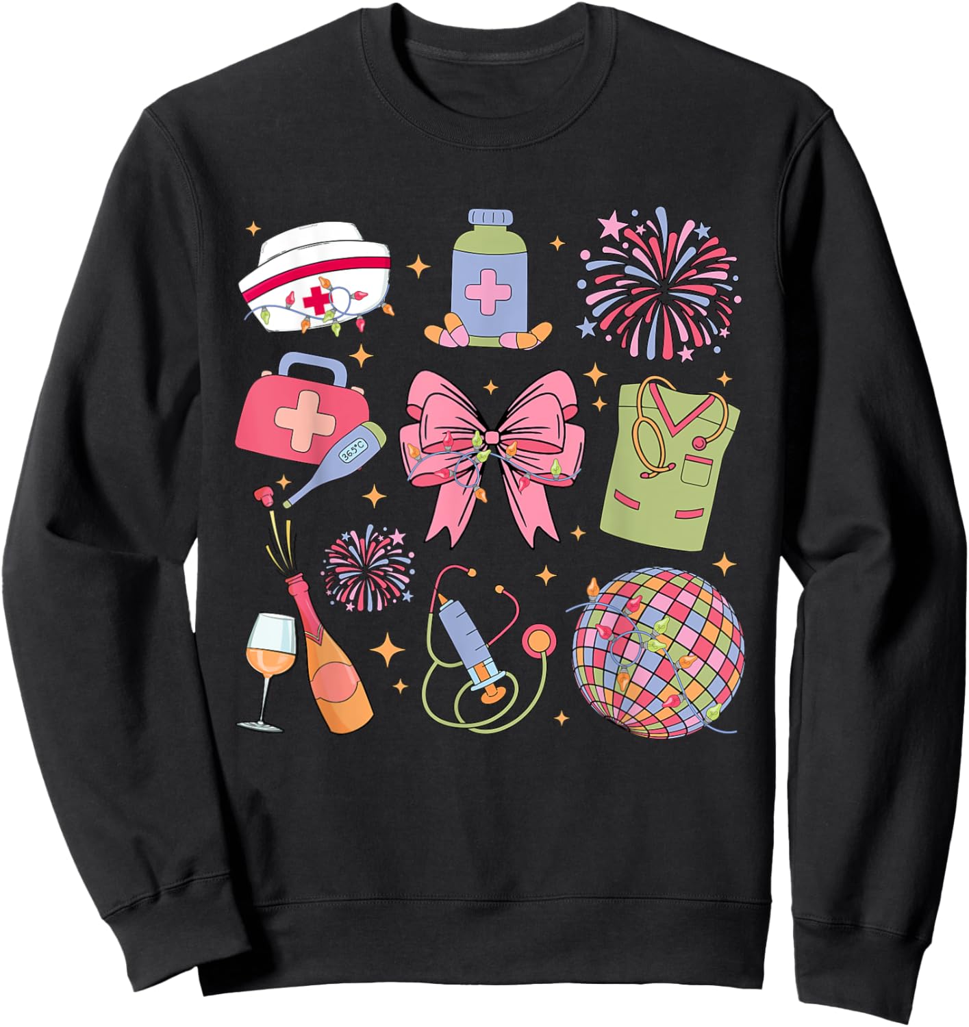 Groovy New year 2025 ER ICU Nurse Coquette Party Sweatshirt - Sweatshirt | Black