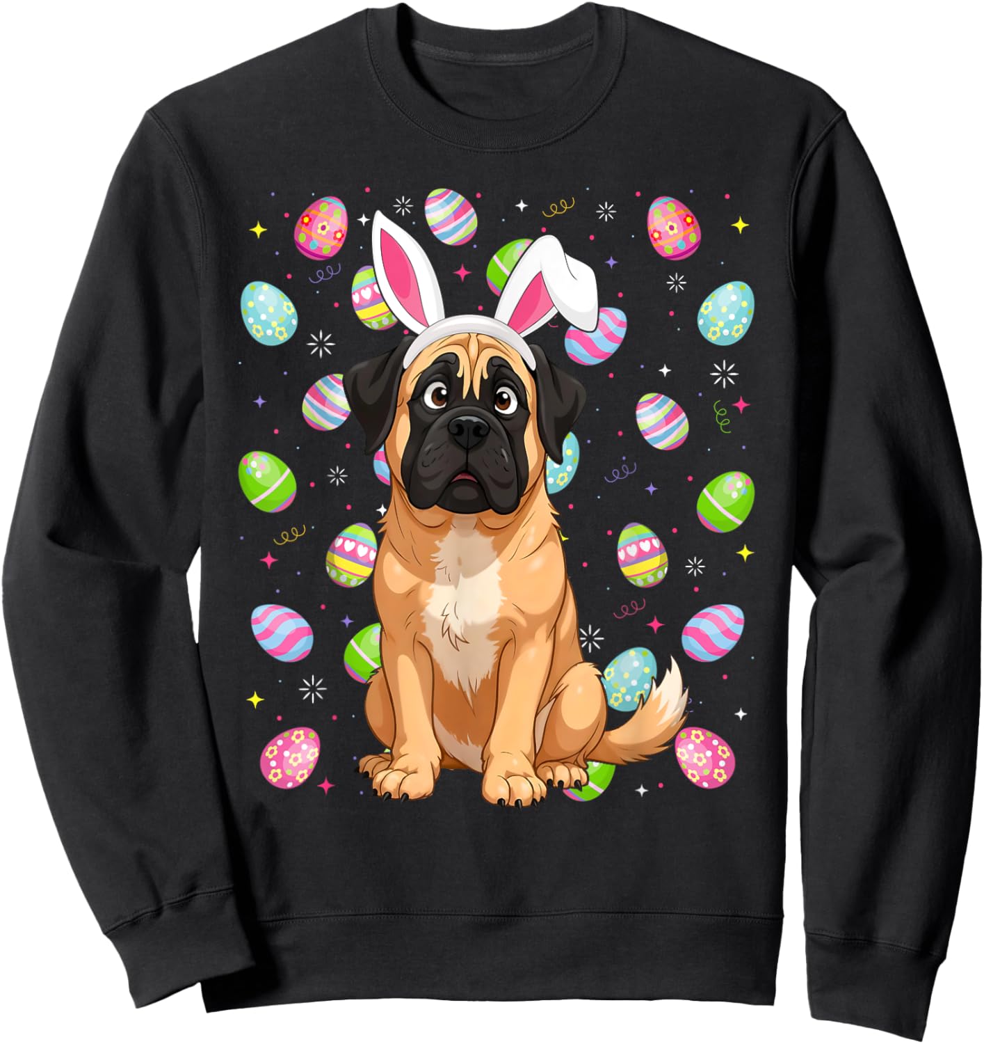 Mastiff Dog Easter Egg Hunt Bunny Ear Mastiff Easter Sweatshirt - Sweatshirt | Black