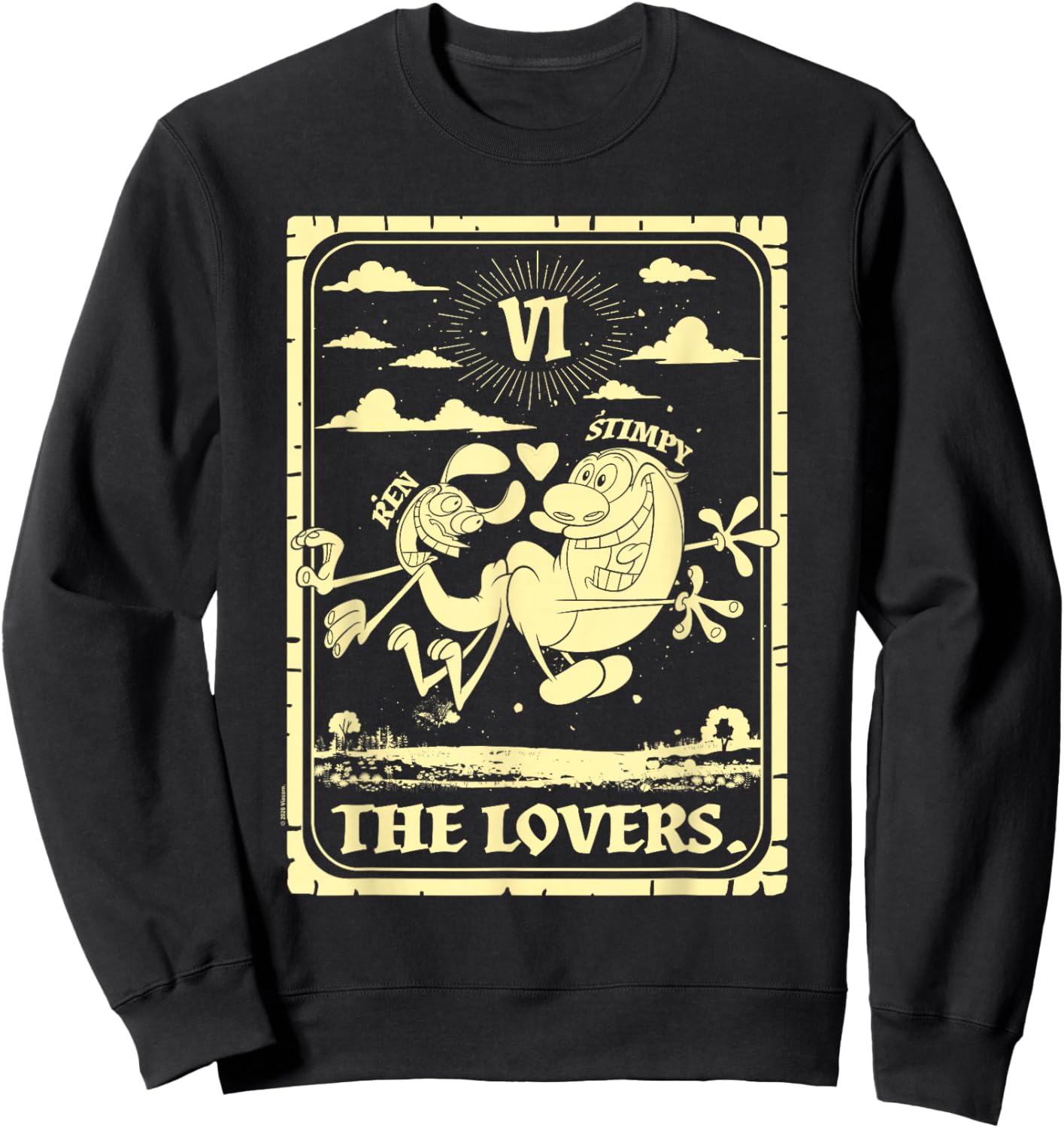 Ren and Stimpy The Lovers Tarot Card Design Funny Cartoon Sweatshirt - Sweatshirt | Black