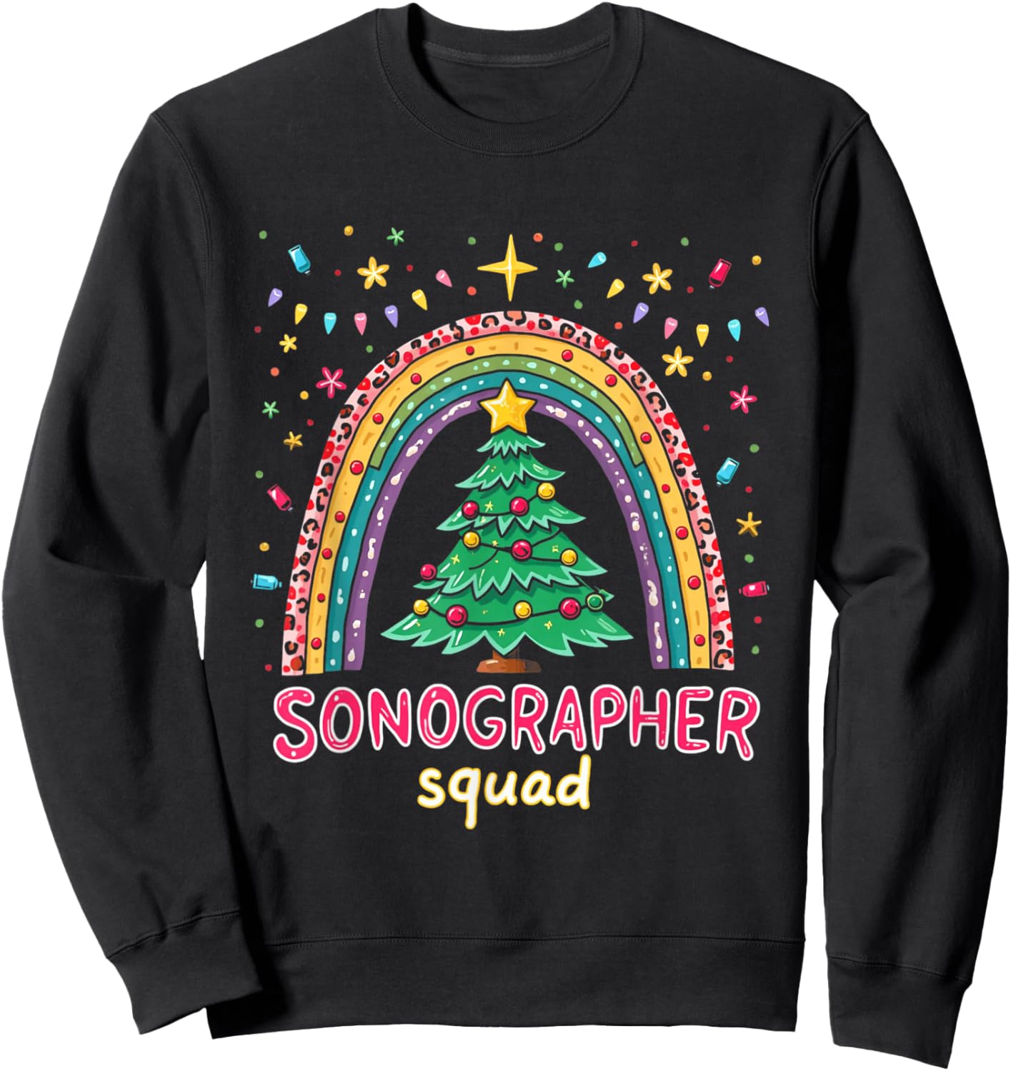Sonography Christmas Plaid Leopard Rainbow Sonographer Squad Sweatshirt - Sweatshirt | Black