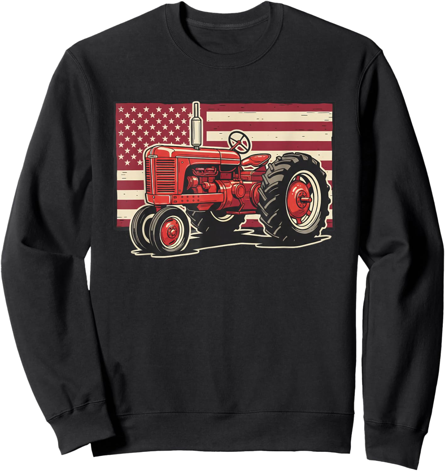 Tractor American Flag Farm Patriotic Kids Boys Sweatshirt - Sweatshirt | Black