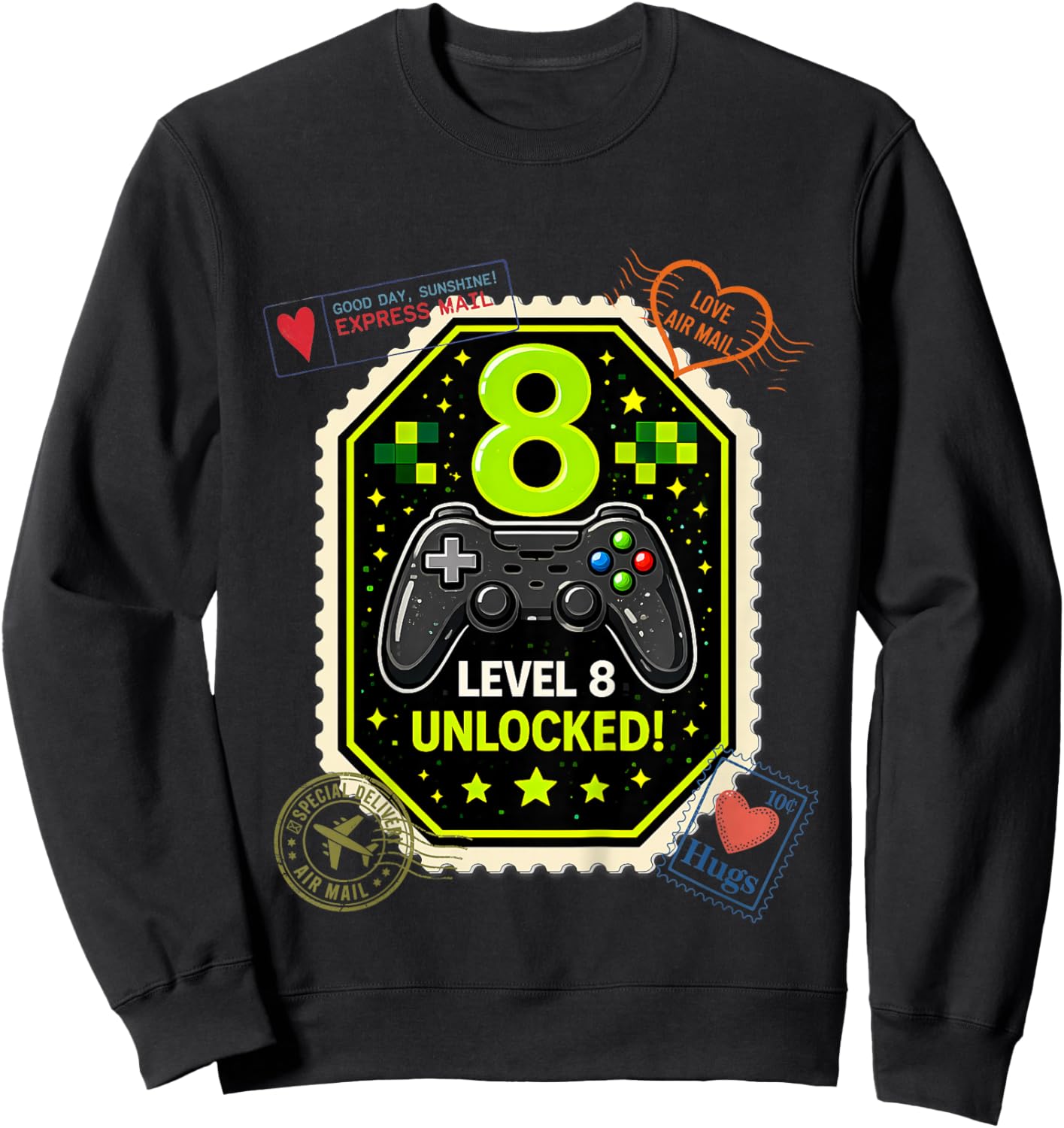 8th Birthday Gaming Level 8 Unlocked - Boys or Girl Gamer Sweatshirt - Sweatshirt | Black