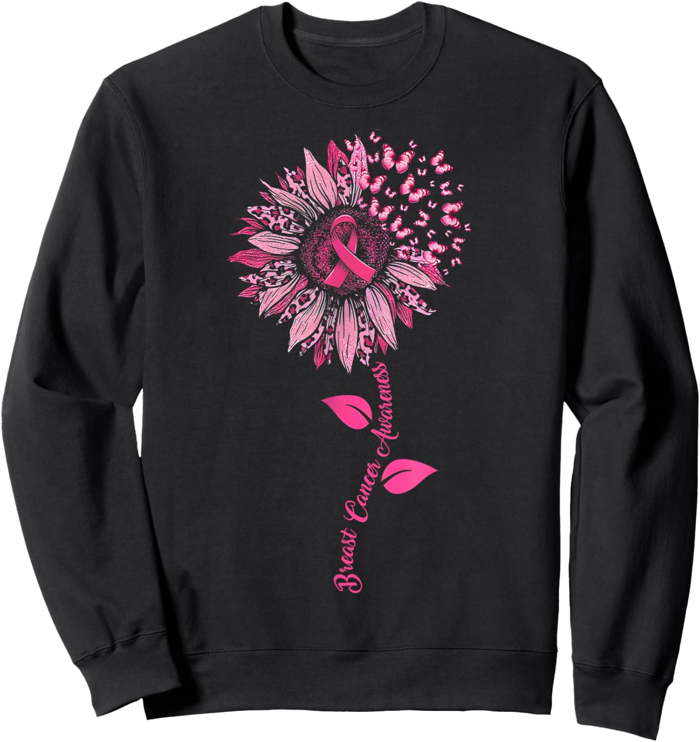 Sunflower Breast Cancer Awareness Pink Ribbon In October Sweatshirt - Sweatshirt | Black