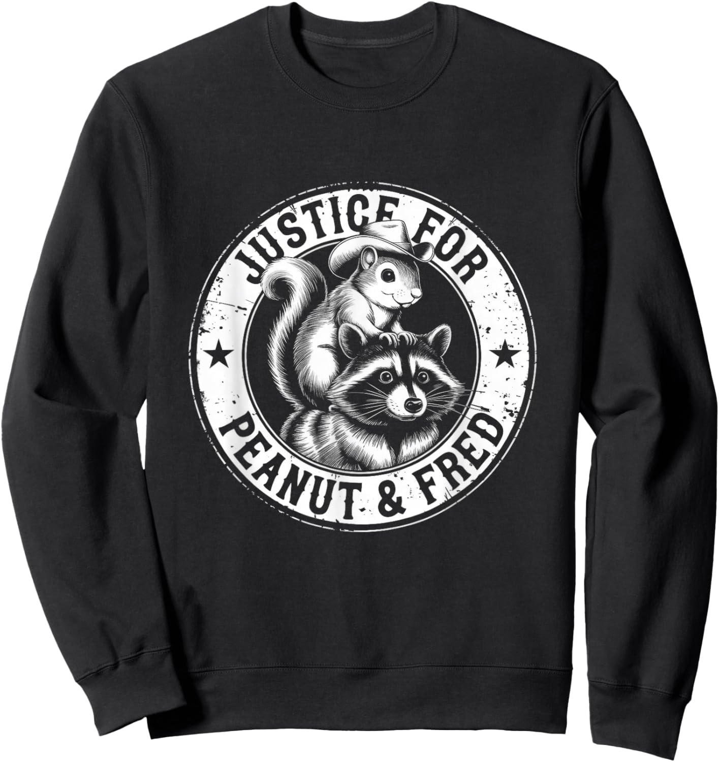 Justice For Peanut & Fred - Cute Squirrel Cowboy Hat Racoon Sweatshirt - Sweatshirt | Black