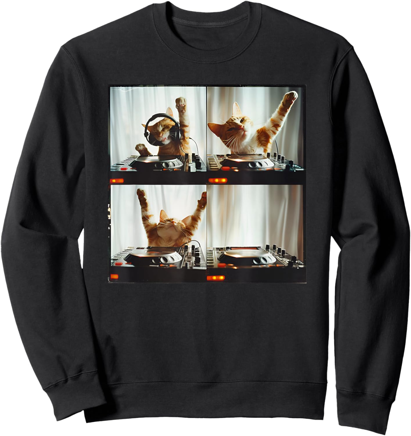 DJ Animal On Decks DJ Turntable Photo Booth Funny EDM Cat Women Kids Sweatshirt - Sweatshirt | Black